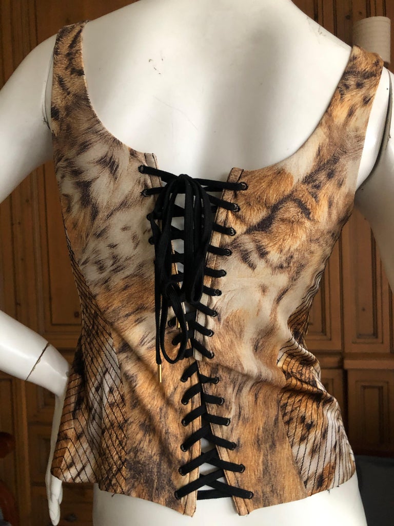 Roberto Cavalli Vintage Leopard Print Corset Bustier with Lace Up