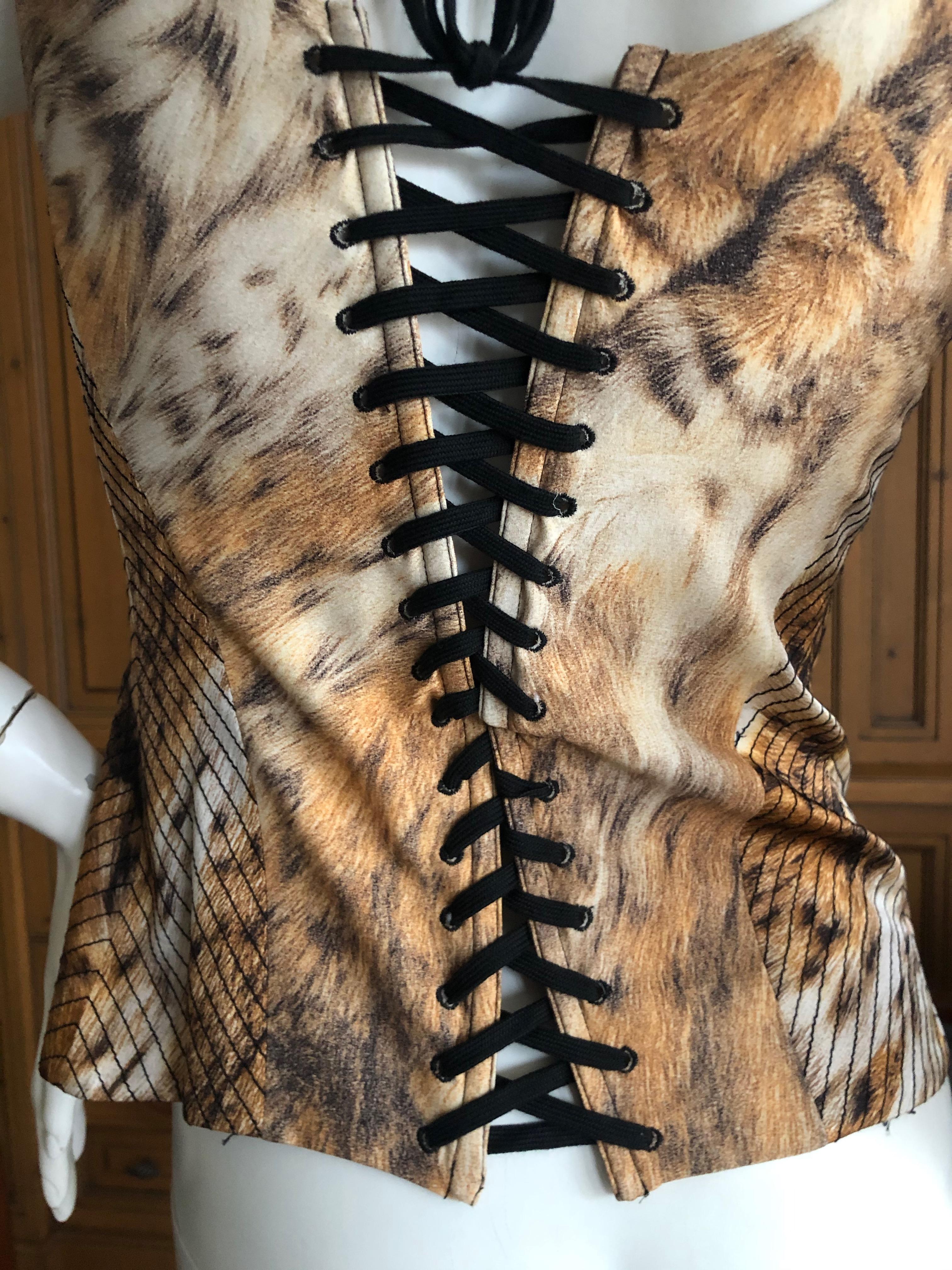 Brown Roberto Cavalli Vintage Leopard Print Corset Bustier with Lace Up Details