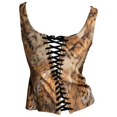 Roberto Cavalli Vintage Leopard Print Corset Bustier with Lace Up Details