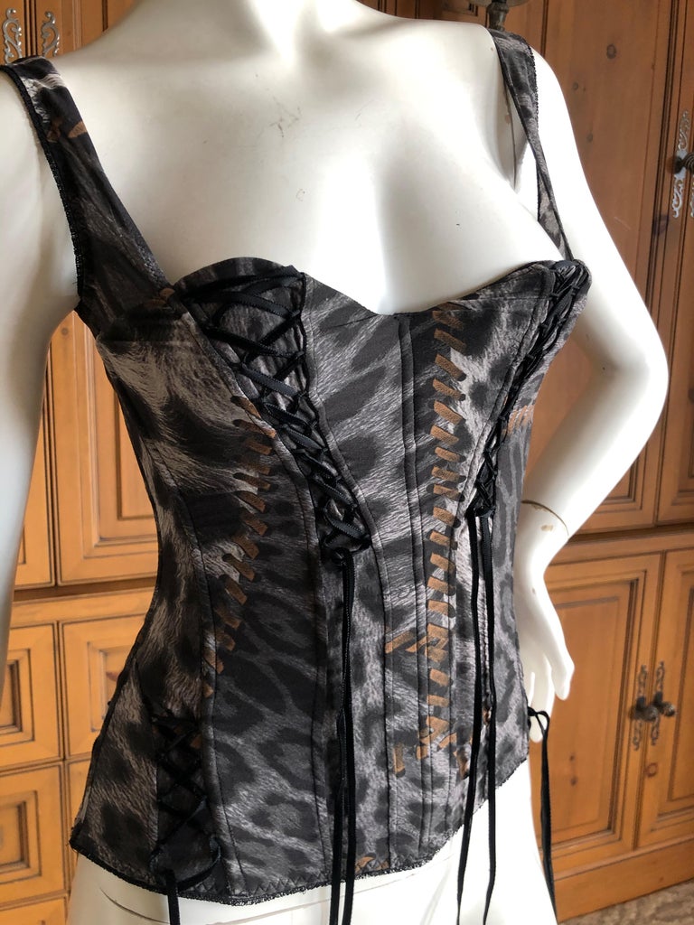 Roberto Cavalli Vintage Leopard Print Corset Laced Bustier For Sale at ...