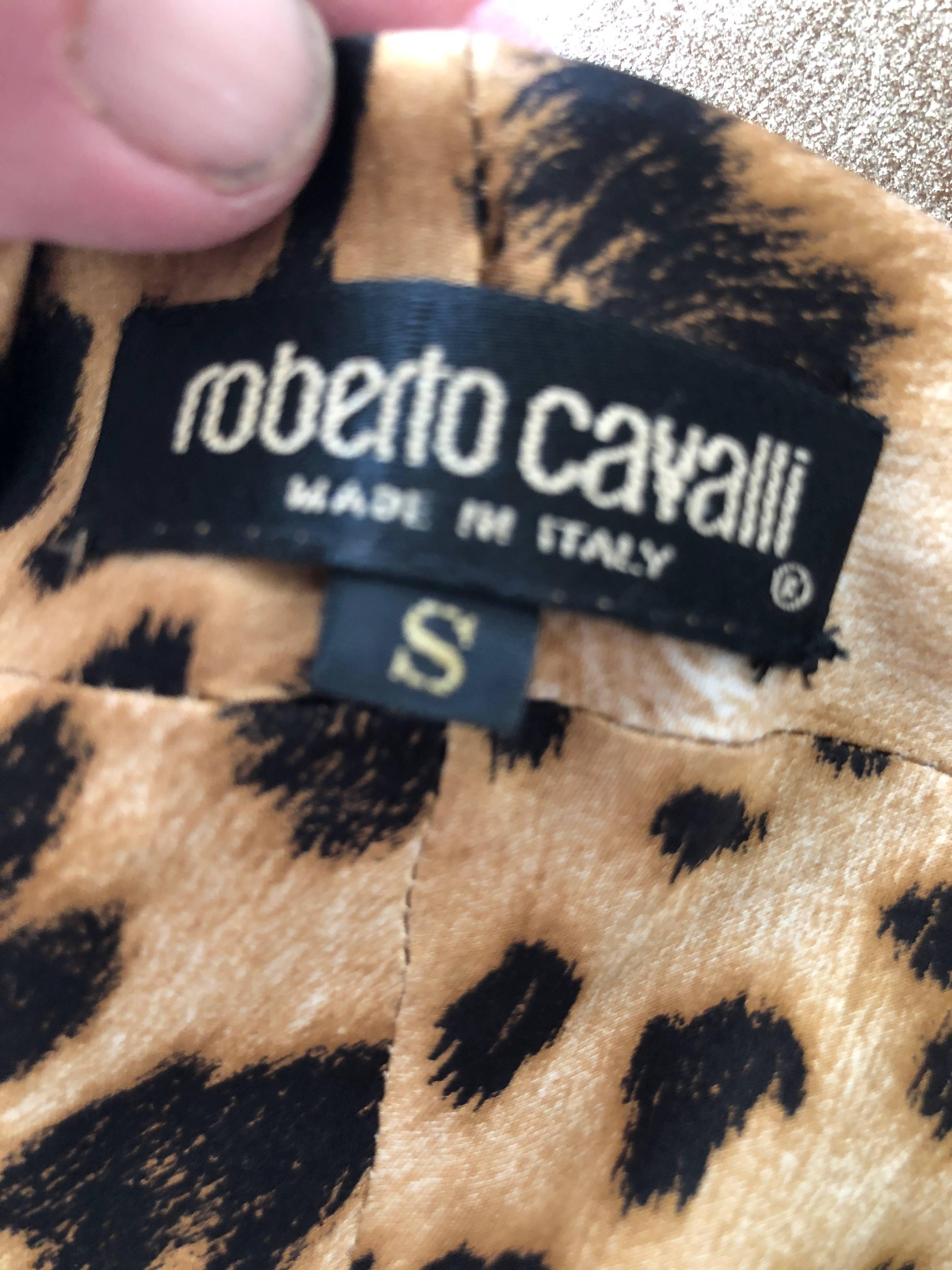 Roberto Cavalli Vintage Leopard Print Evening Dress with Gold Chain Straps For Sale 4