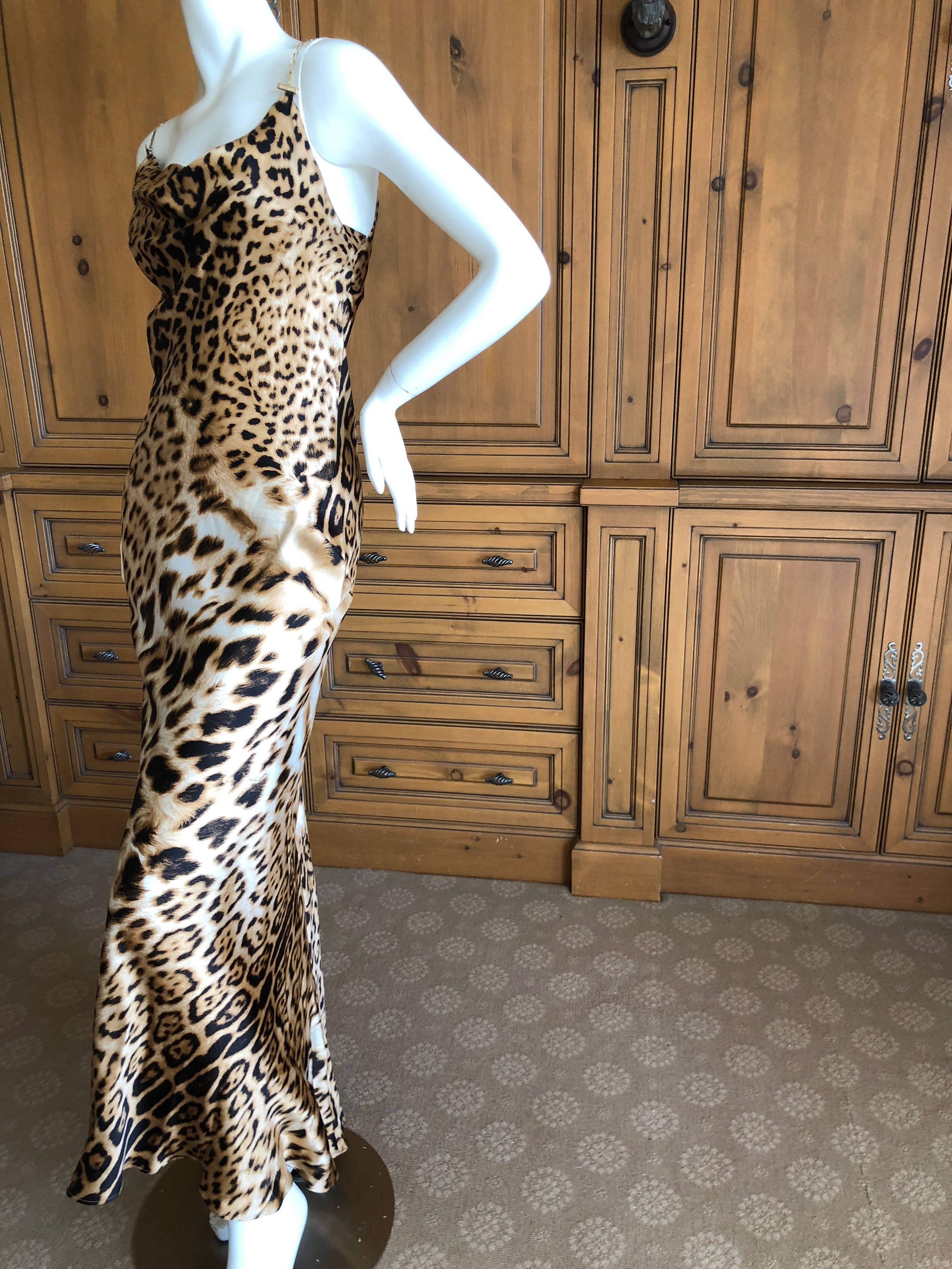 Roberto Cavalli Vintage Leopard Print Evening Dress with Gold Chain Straps In Excellent Condition For Sale In Cloverdale, CA