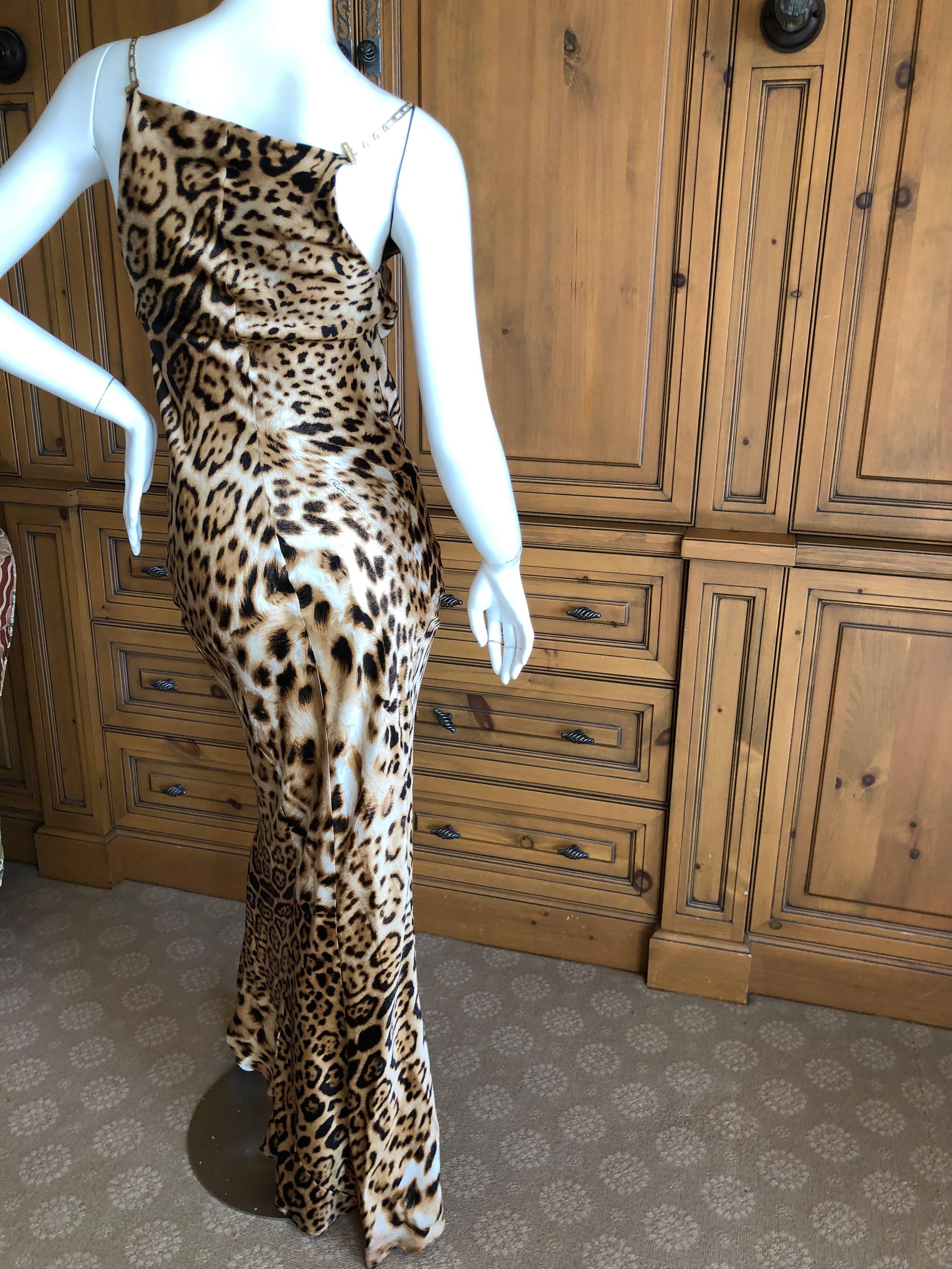 Women's Roberto Cavalli Vintage Leopard Print Evening Dress with Gold Chain Straps For Sale