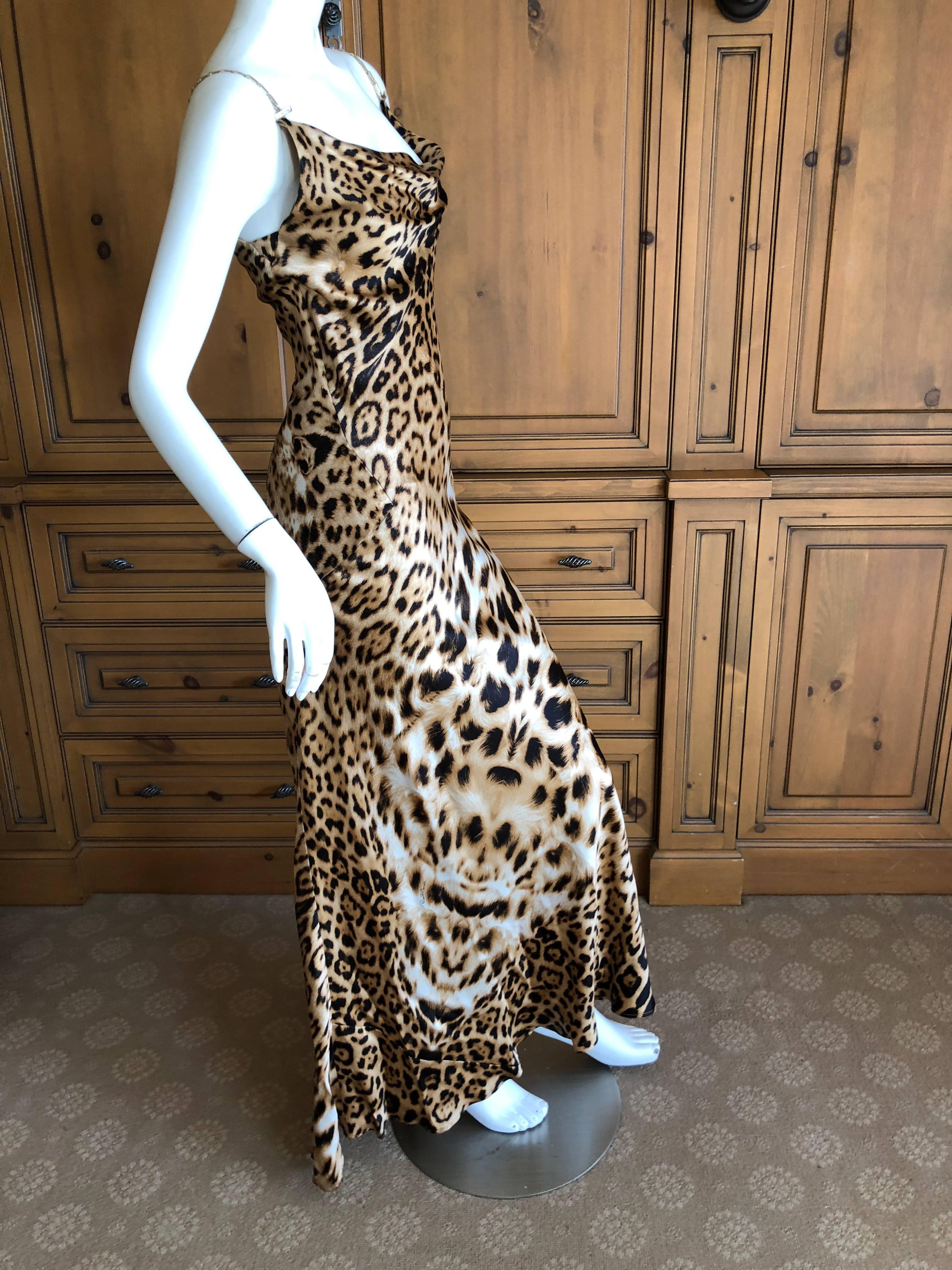 Roberto Cavalli Vintage Leopard Print Evening Dress with Gold Chain Straps For Sale 2