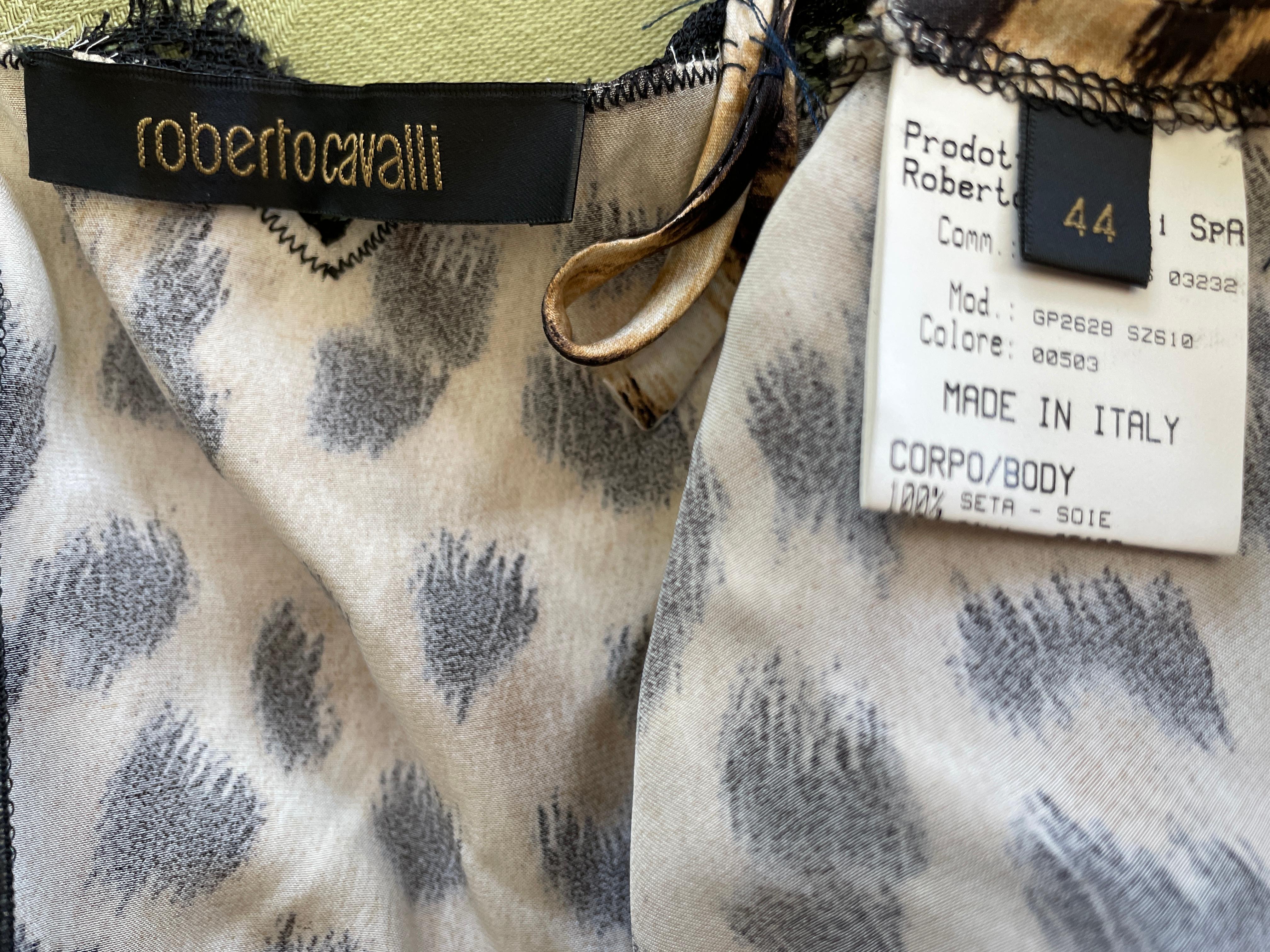 Roberto Cavalli Vintage Leopard Print Lace Trim Silk Camisole For Sale 4