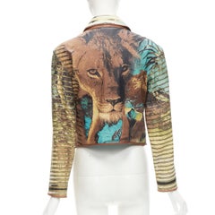 ROBERTO CAVALLI Vintage lion jungle stripes print 100% leather jacket M