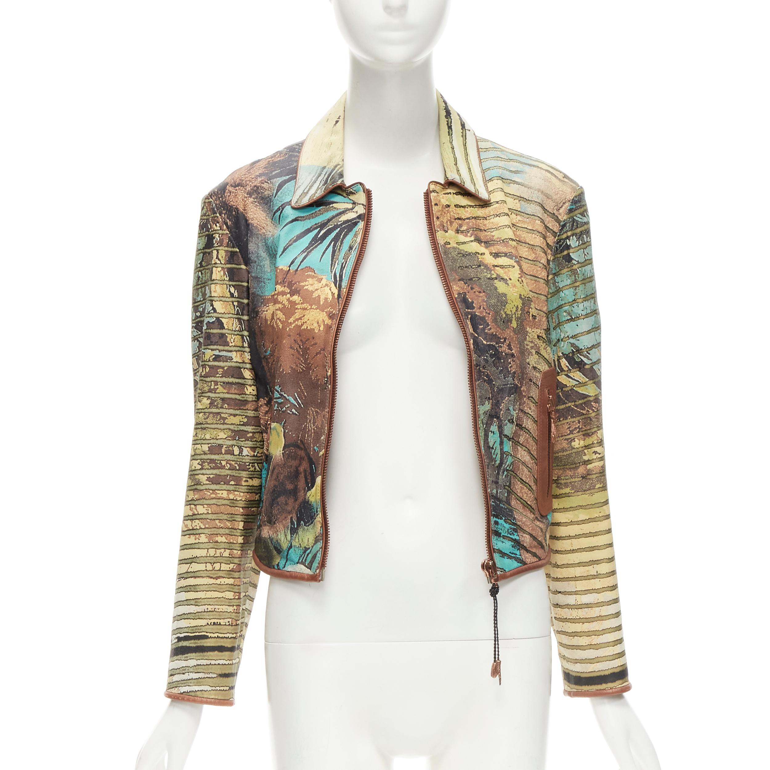 ROBERTO CAVALLI Vintage lion jungle stripes print 100% leather jacket M In Good Condition In Hong Kong, NT