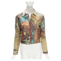 ROBERTO CAVALLI Vintage lion jungle stripes print 100% leather jacket M