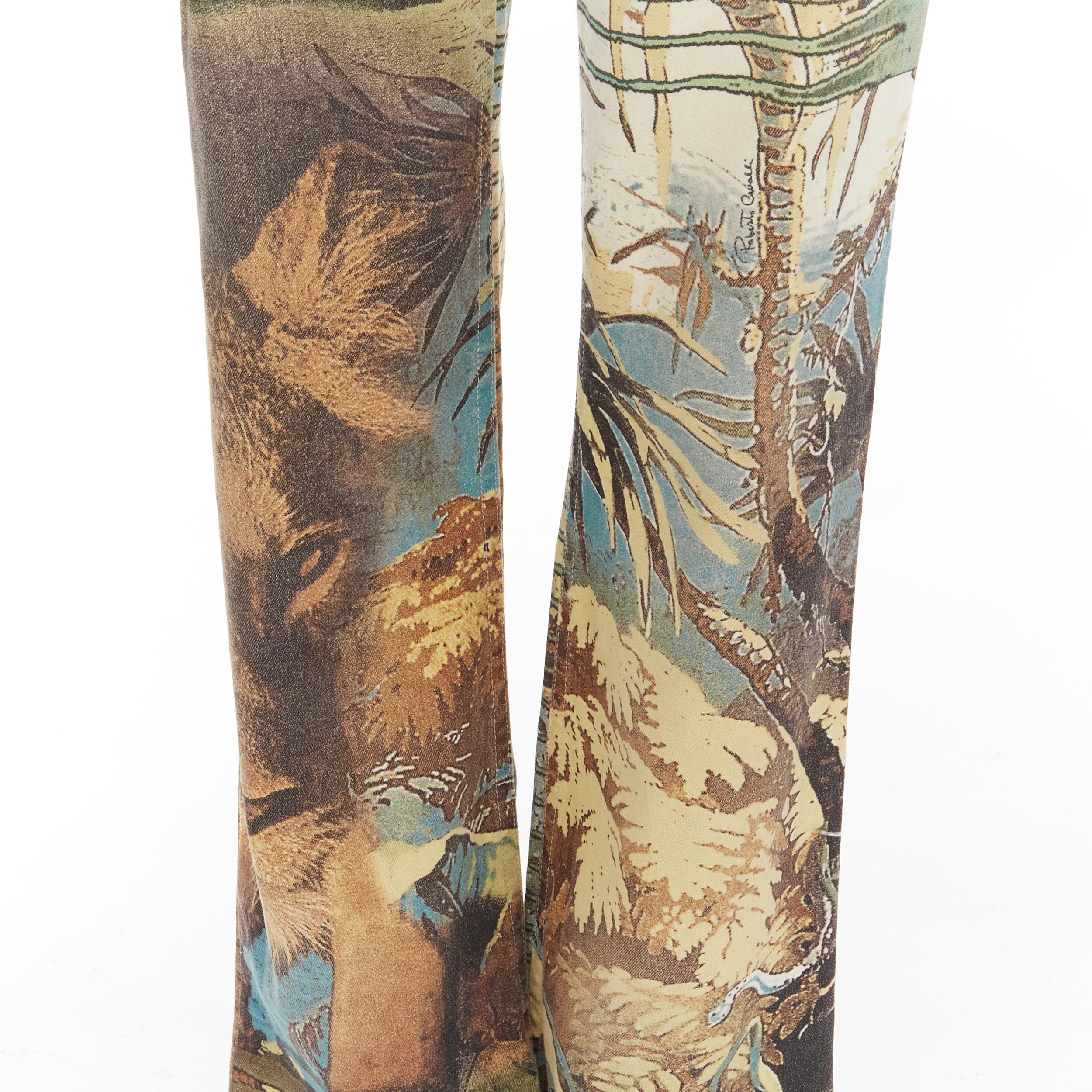 ROBERTO CAVALLI Vintage lion jungle stripes print cotton flared pants S 2