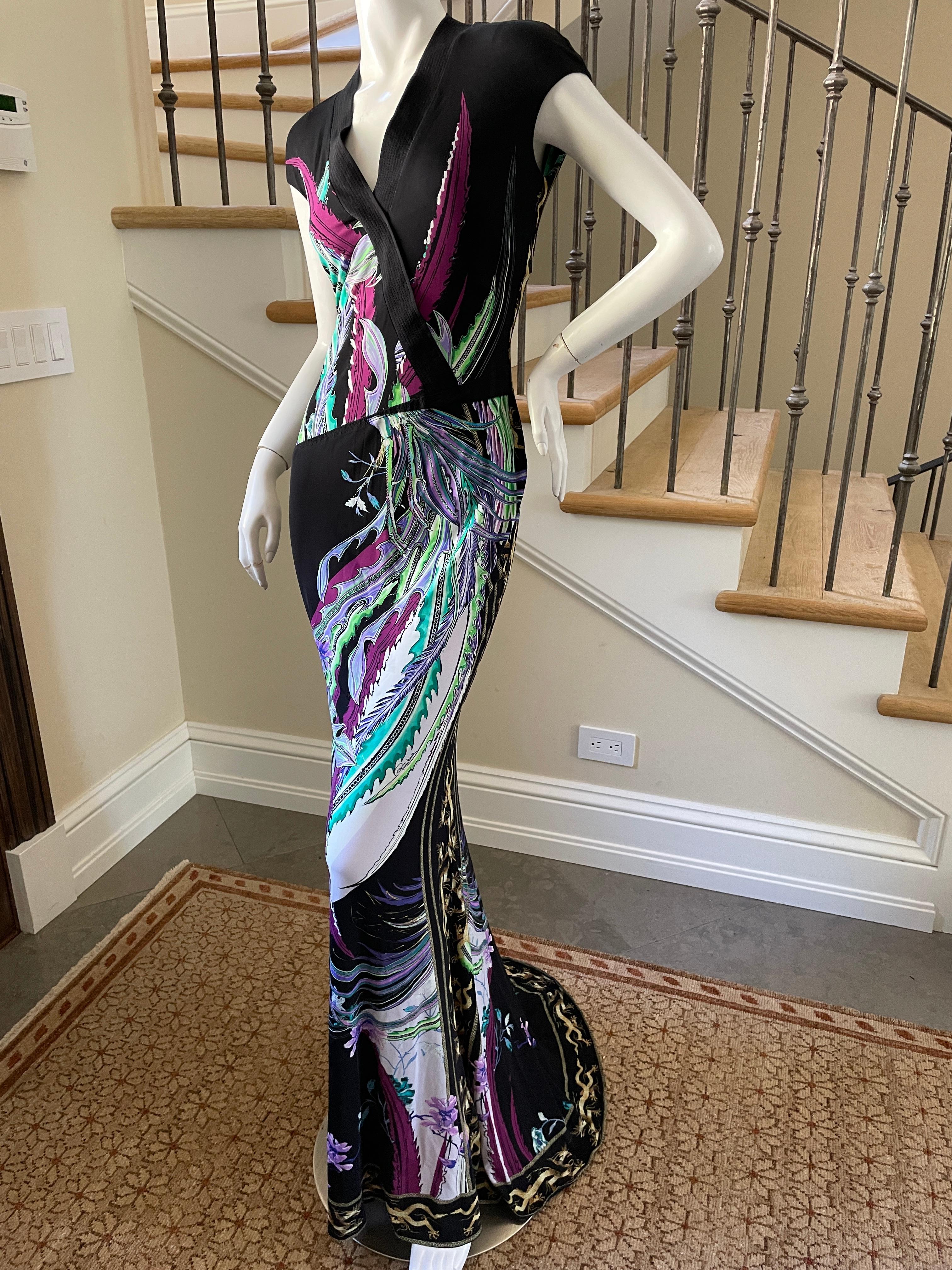 Roberto Cavalli VIntage Long Bird Print Evening Dress In Excellent Condition For Sale In Cloverdale, CA