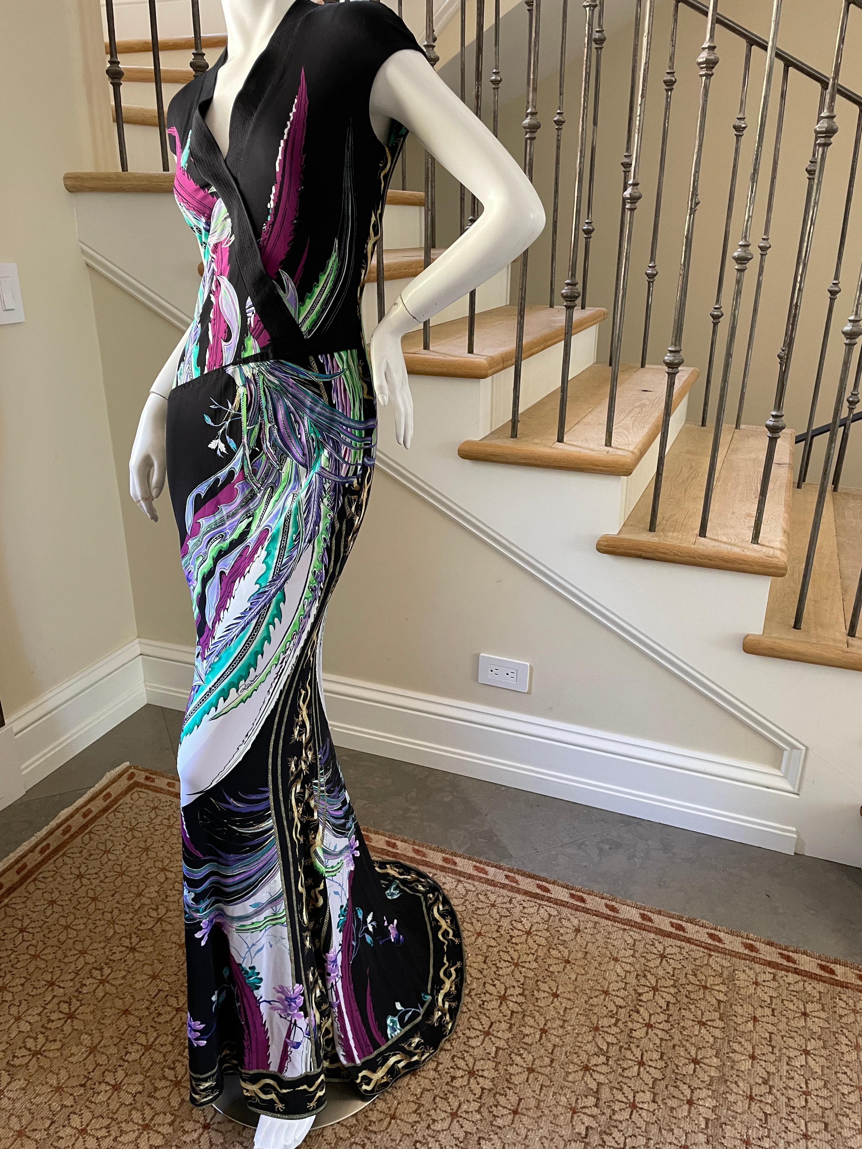 Women's Roberto Cavalli VIntage Long Bird Print Evening Dress For Sale