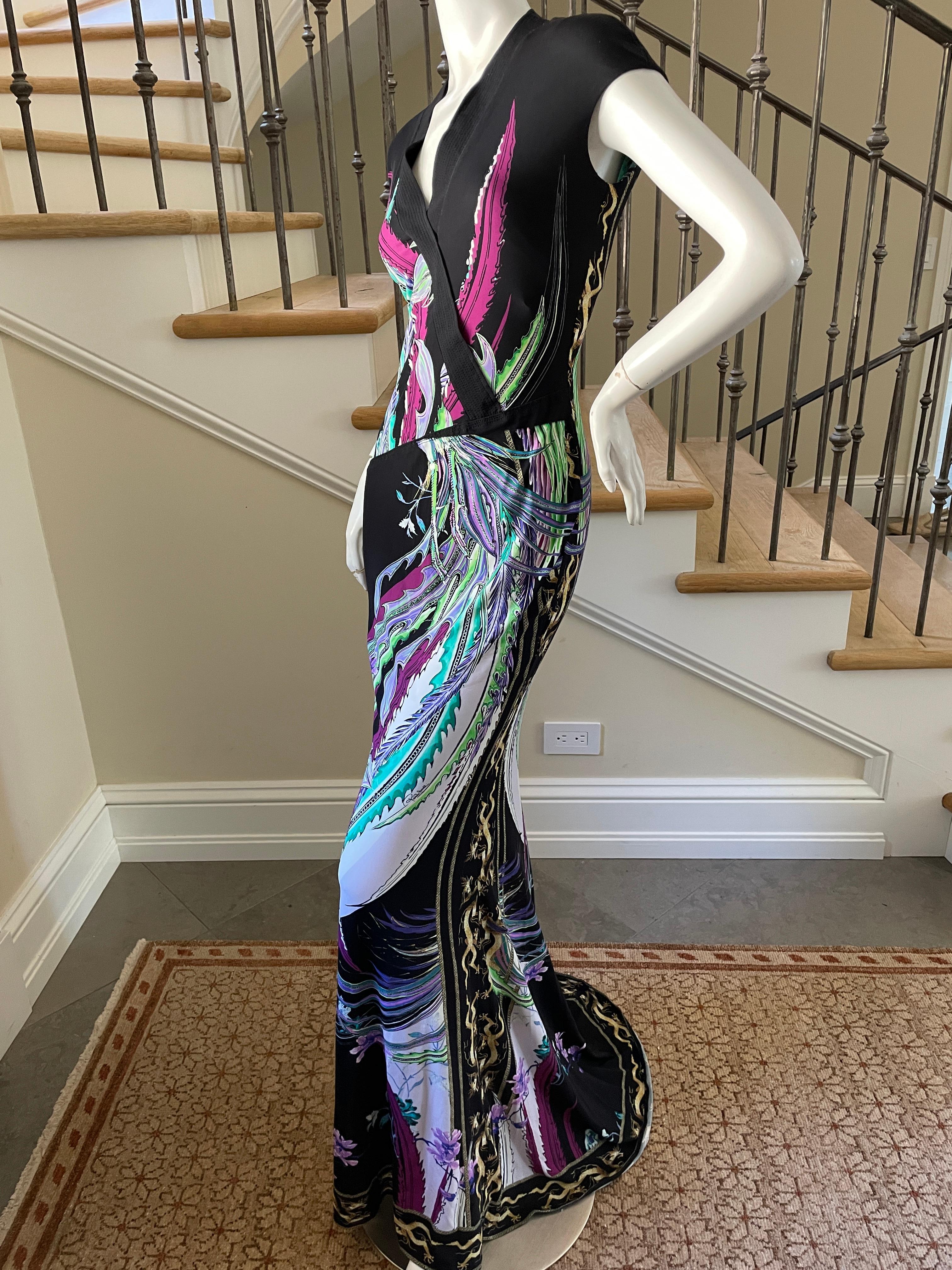 Roberto Cavalli VIntage Long Bird Print Evening Dress For Sale 2