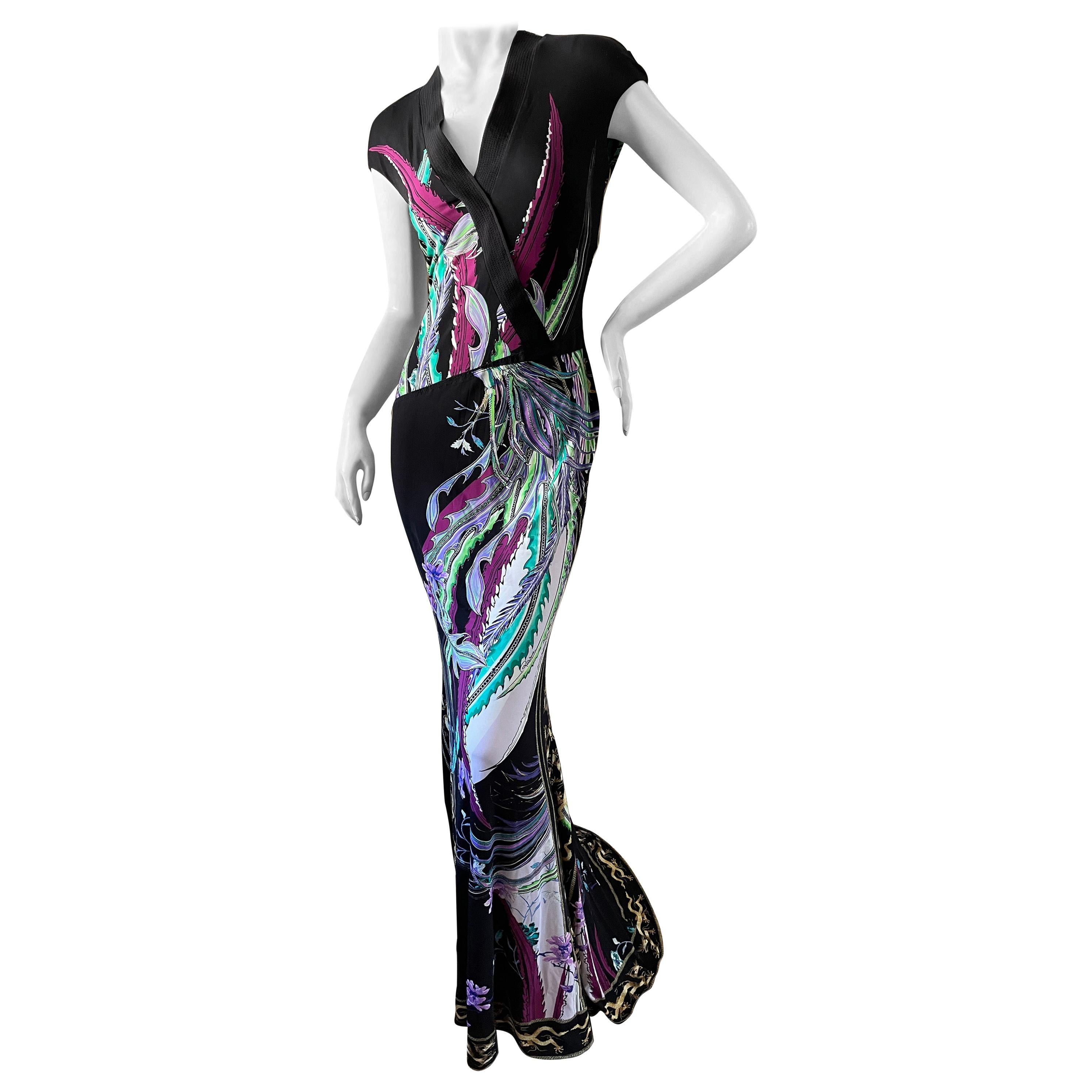 Roberto Cavalli VIntage Long Bird Print Evening Dress For Sale