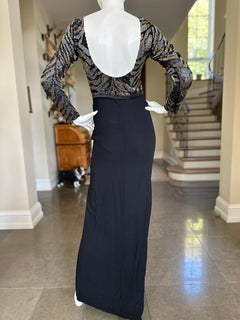 Roberto Cavalli Vintage Long Sleeve Evening Dress with Bugle Bead Tiger Stripes