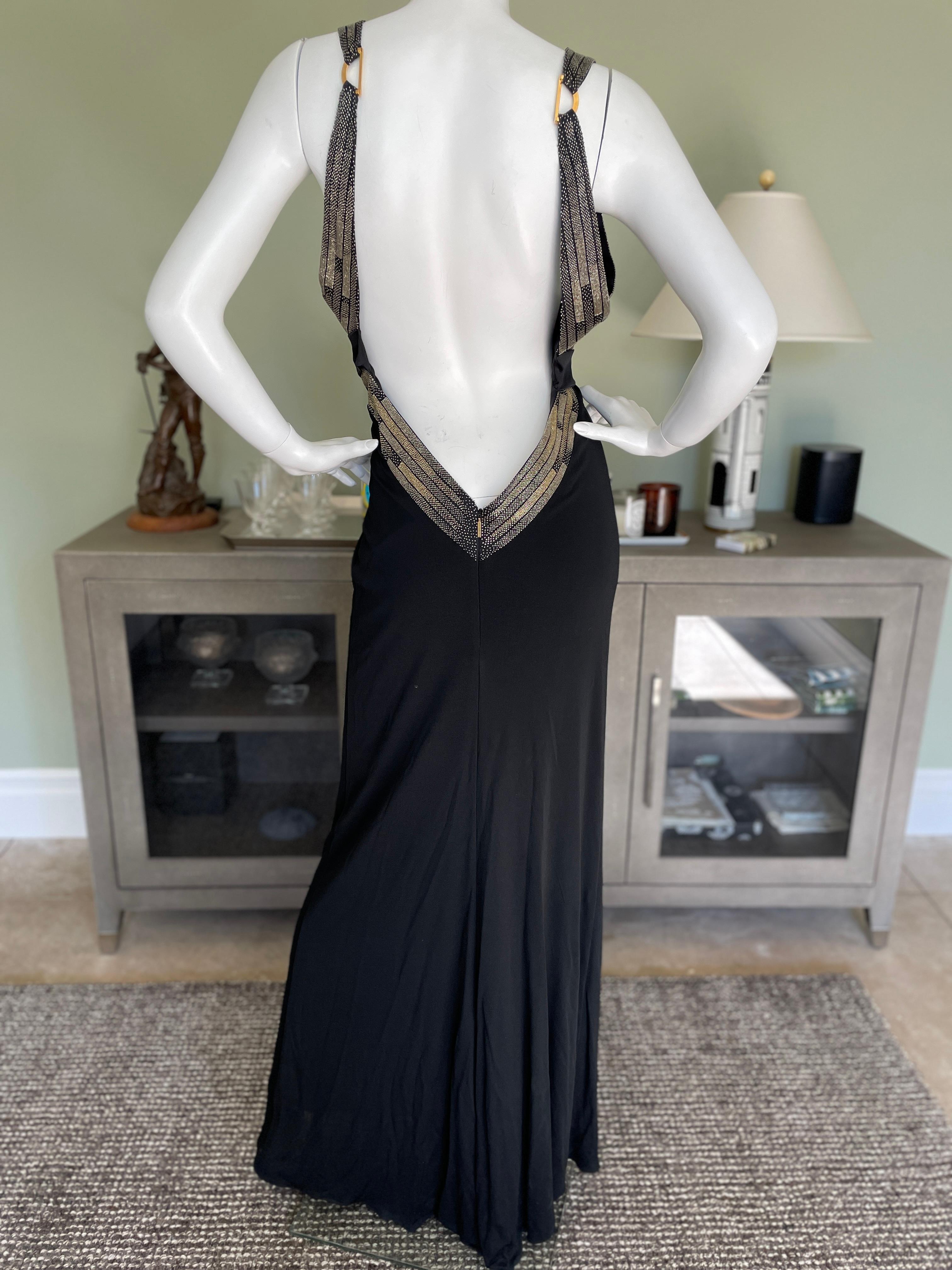 Roberto Cavalli Vintage Low Cut Black Beaded Backless Evening Dress 3
