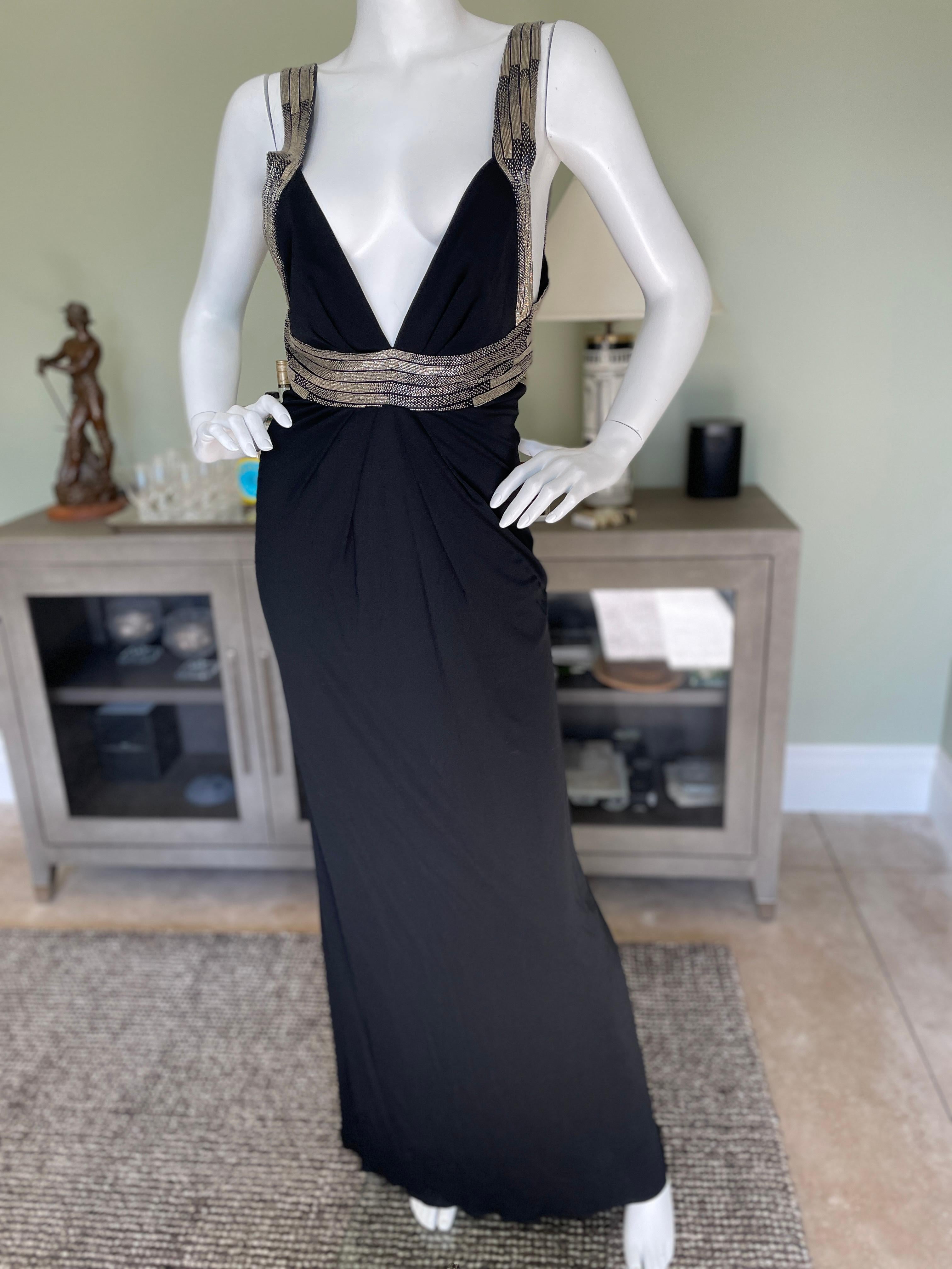 Roberto Cavalli Vintage Low Cut Black Beaded Backless Evening Dress
Simply sensational
 Size 42, no size label , please check measurements
 Bust 34