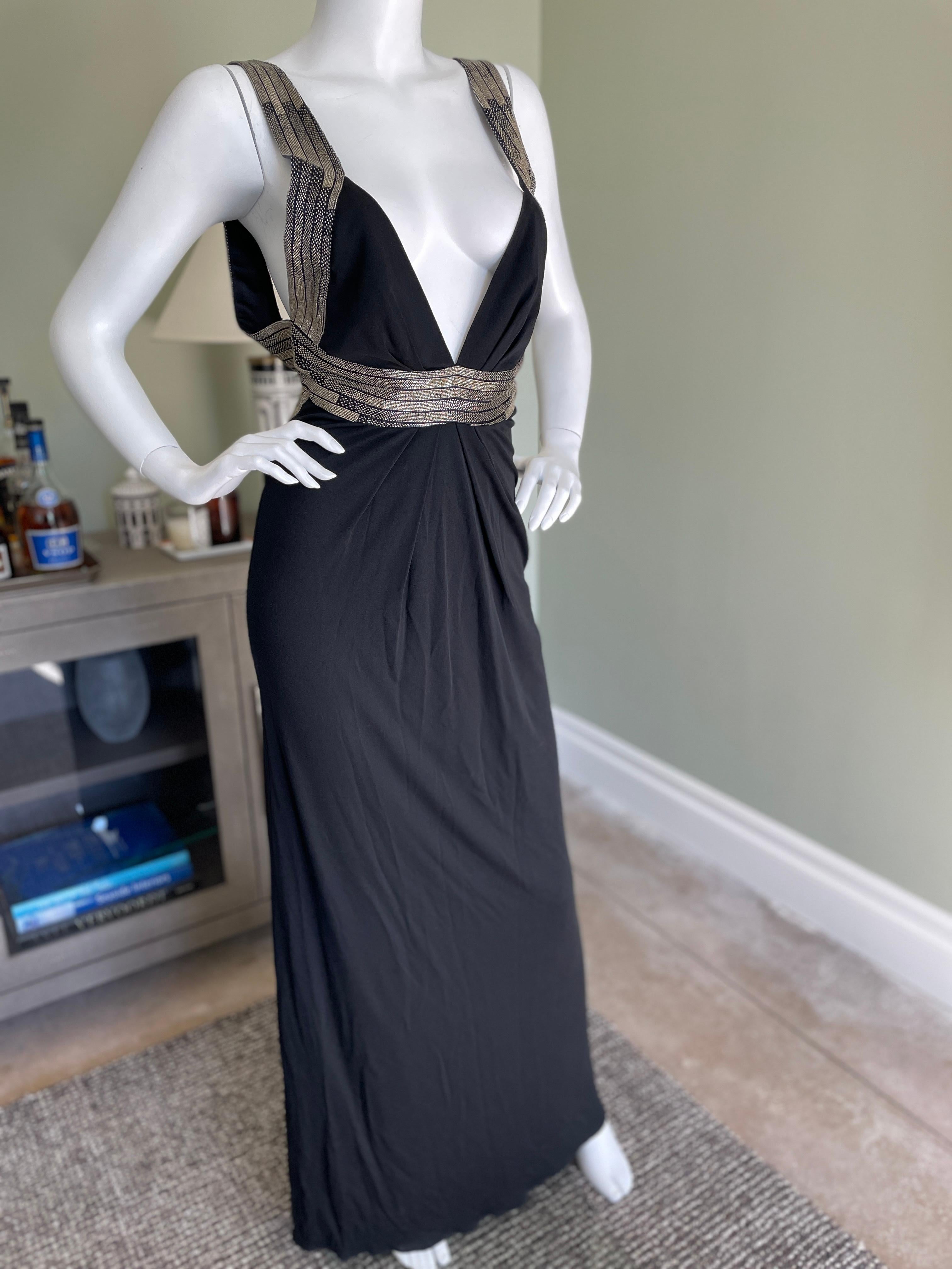 Women's Roberto Cavalli Vintage Low Cut Black Beaded Backless Evening Dress