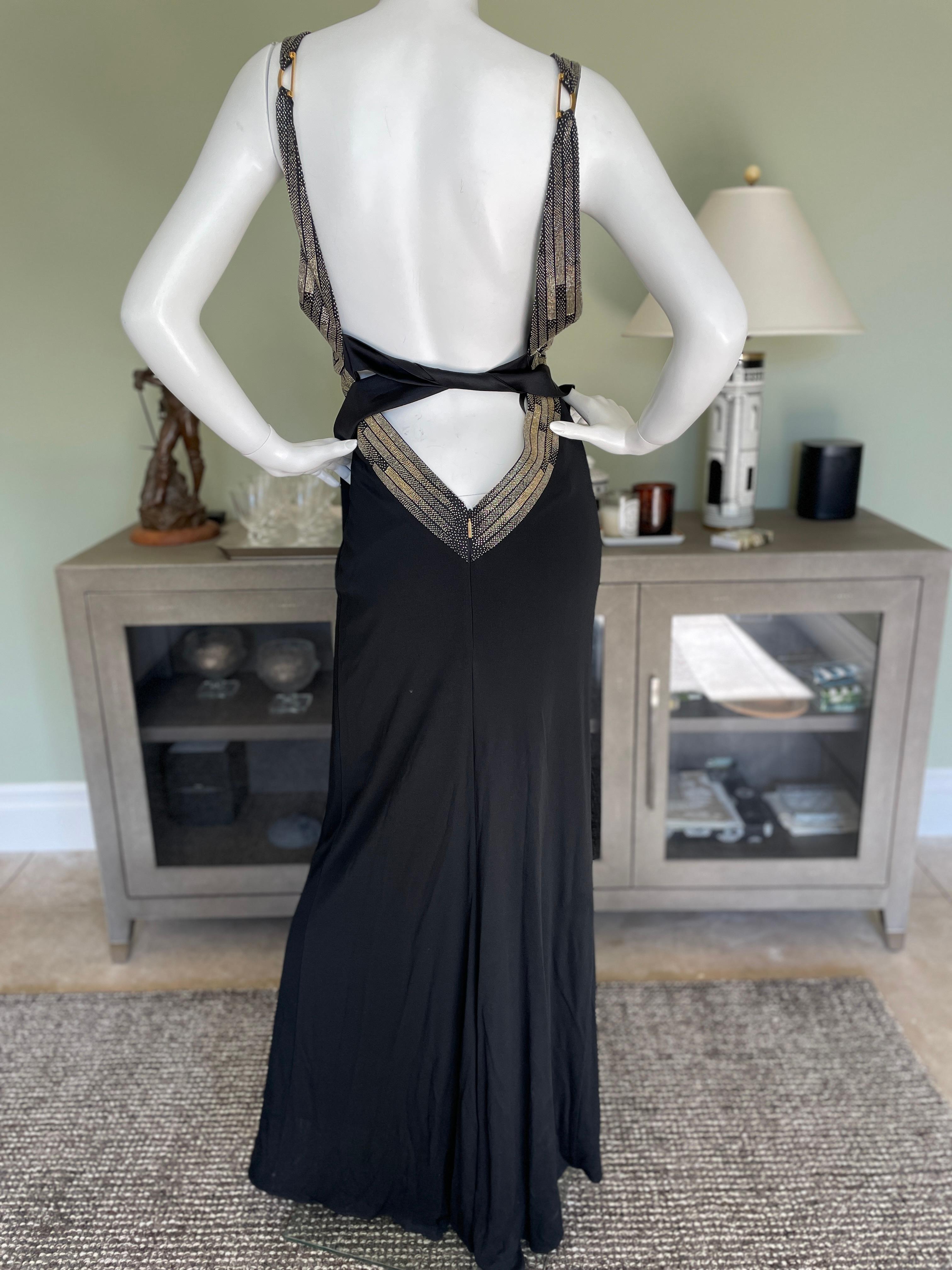 Roberto Cavalli Vintage Low Cut Black Beaded Backless Evening Dress 2