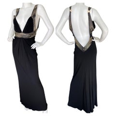 Roberto Cavalli Vintage Low Cut Black Beaded Backless Evening Dress