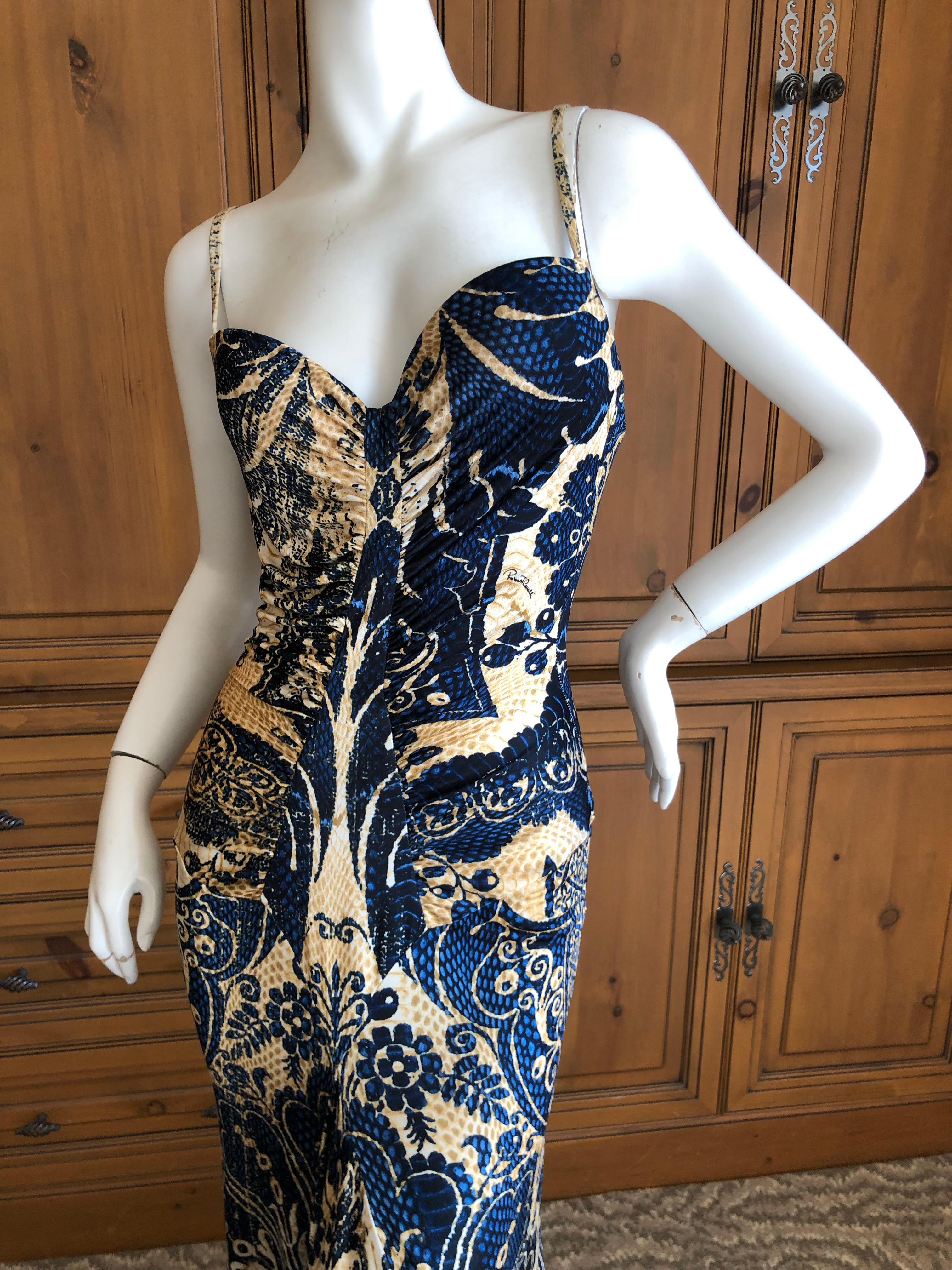 Roberto Cavalli Vintage Low Cut Paisley Print Maxi Dress with Full Skirt 1