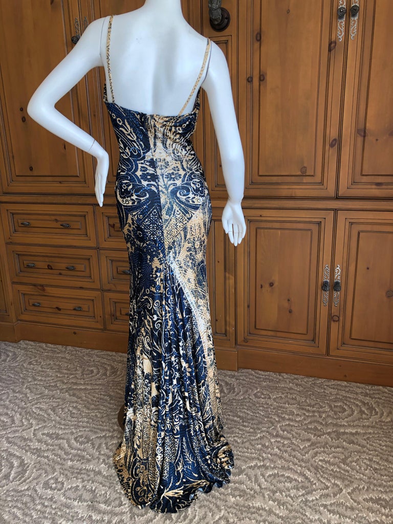 Roberto Cavalli Vintage Low Cut Paisley Print Maxi Dress