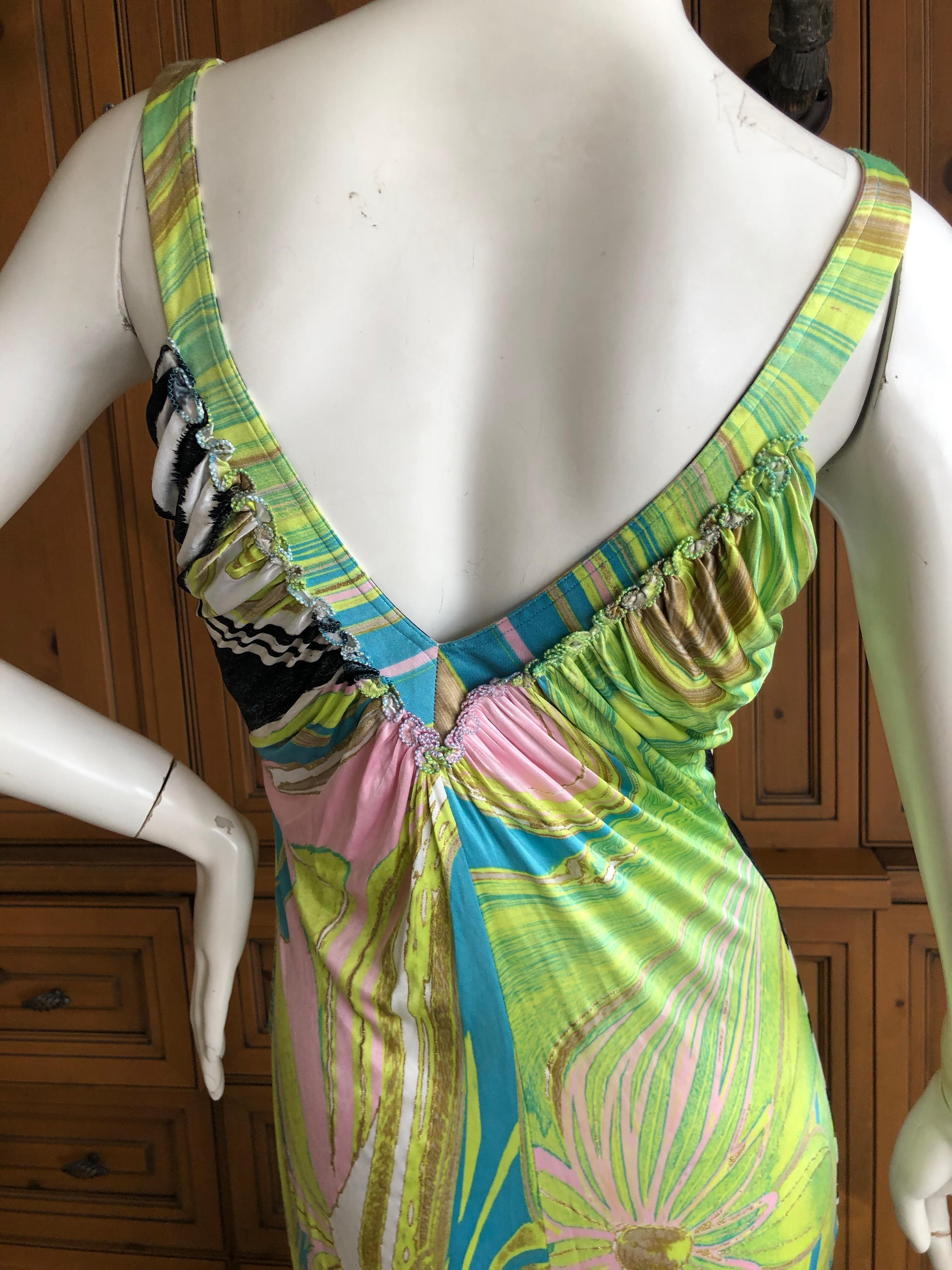 Roberto Cavalli Vintage Multi Print Evening Dress with Lace Up Details For Sale 4