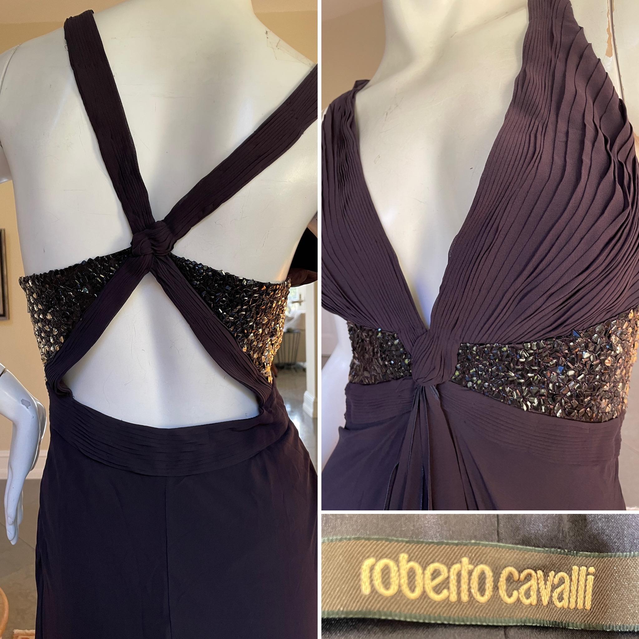 Black Roberto Cavalli Vintage Ombre Sequin Purple Plunging Dress with Sexy Back