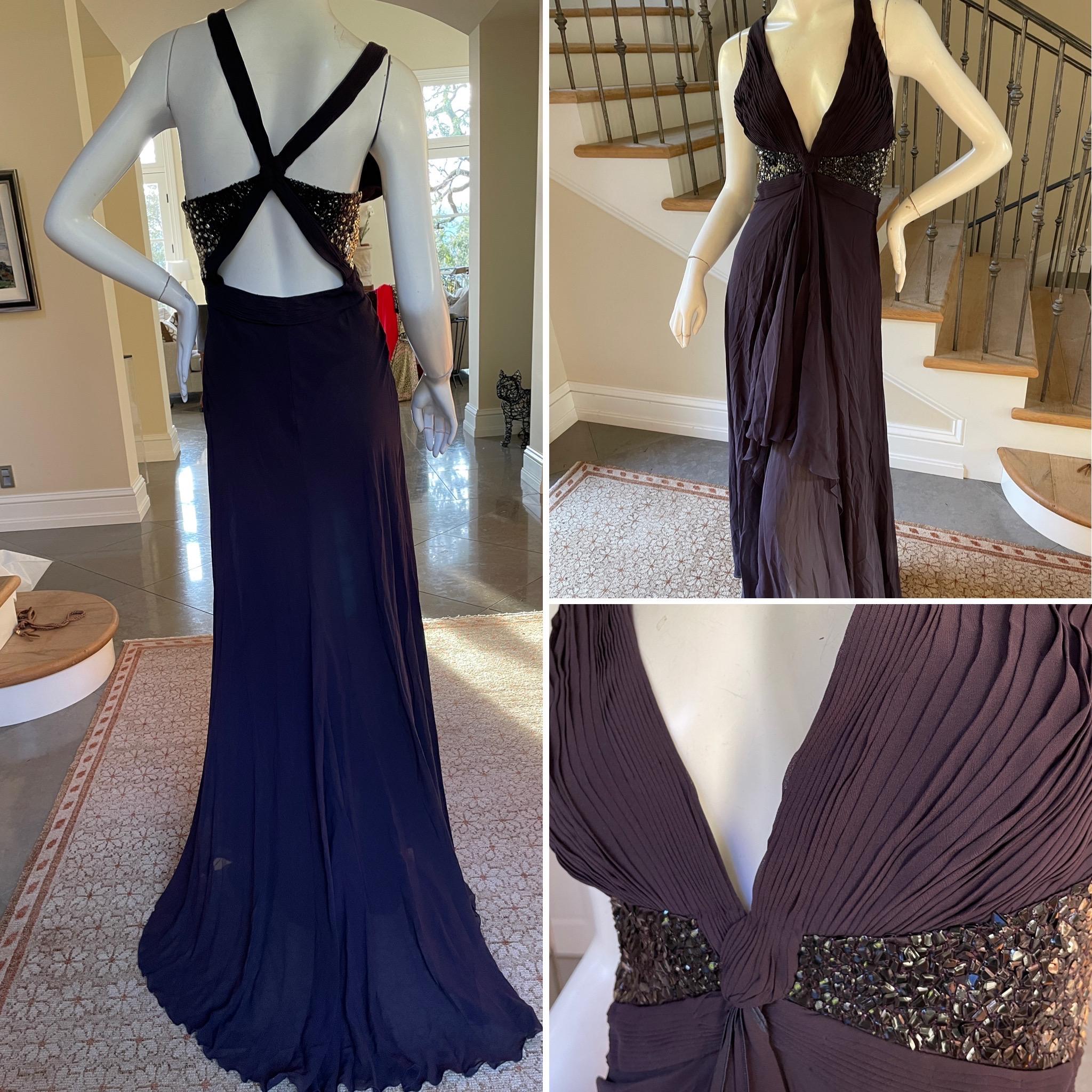 Roberto Cavalli Vintage Ombre Sequin Purple Plunging Dress with Sexy Back In Excellent Condition In Cloverdale, CA