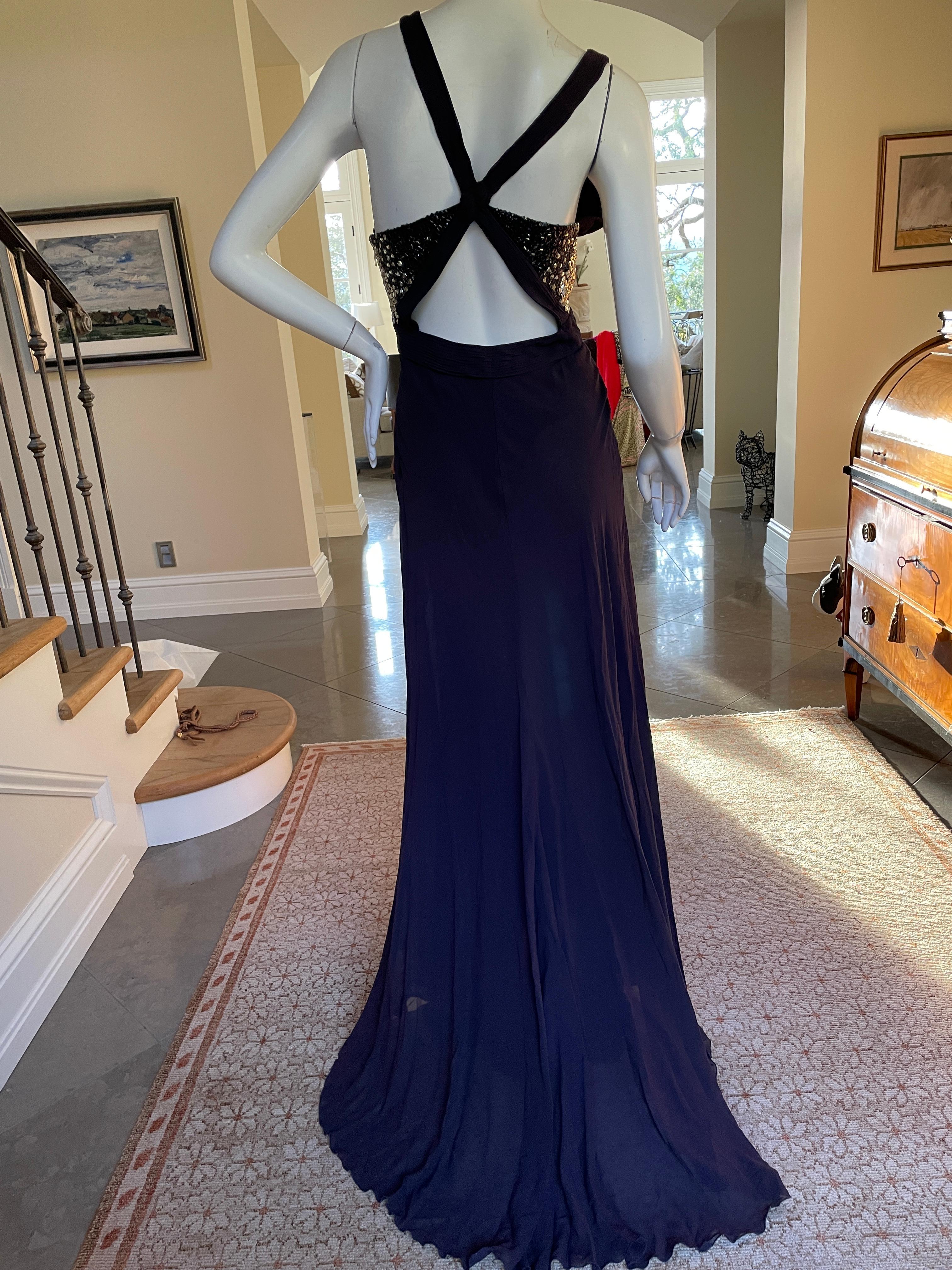 Black Roberto Cavalli Vintage Ombre Sequin Purple Plunging Dress with Sexy Back For Sale