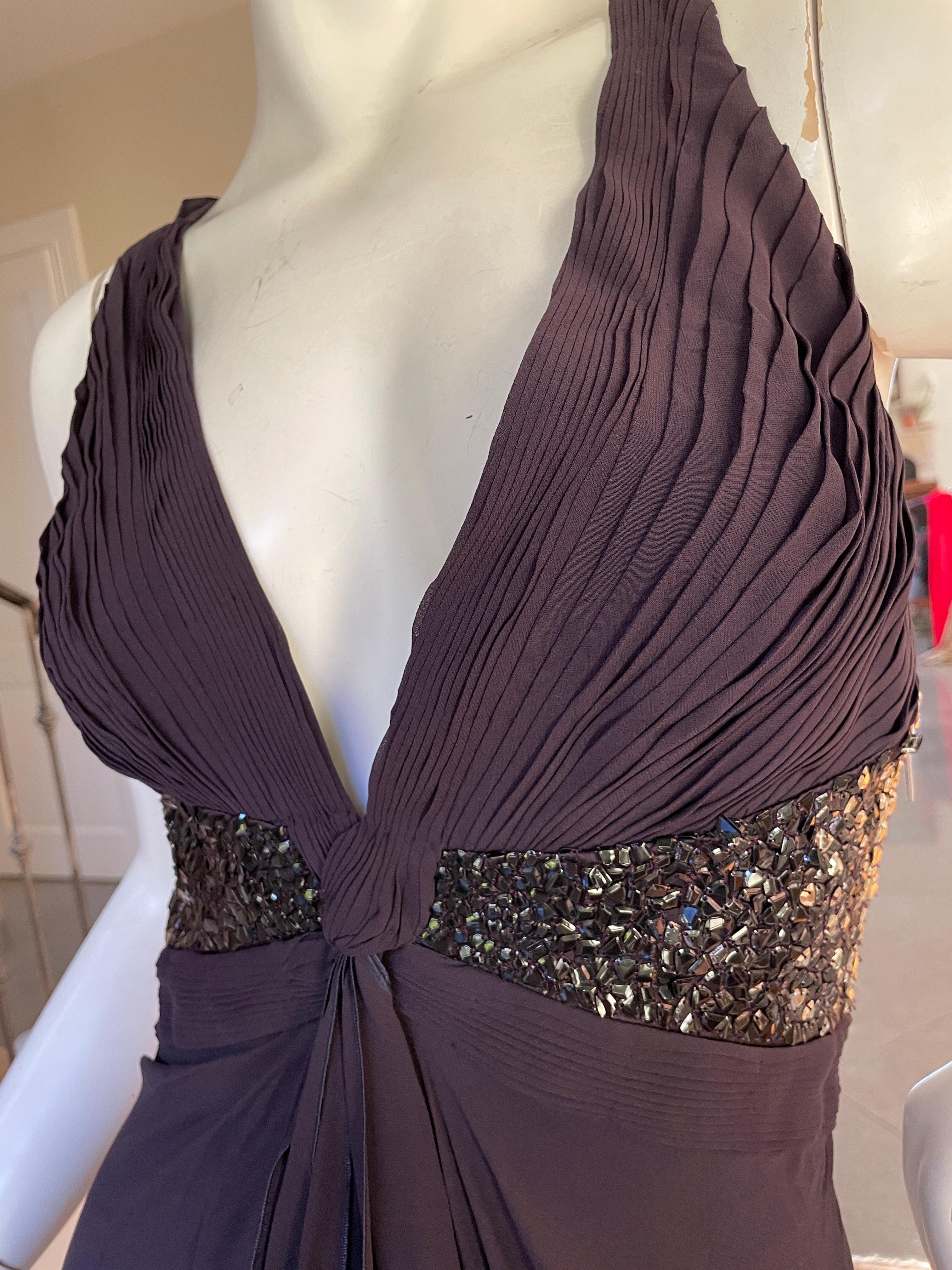 Roberto Cavalli Vintage Ombre Sequin Purple Plunging Dress with Sexy Back For Sale 1