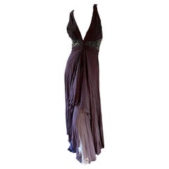 Roberto Cavalli Vintage Ombre Sequin Purple Plunging Dress with Sexy Back