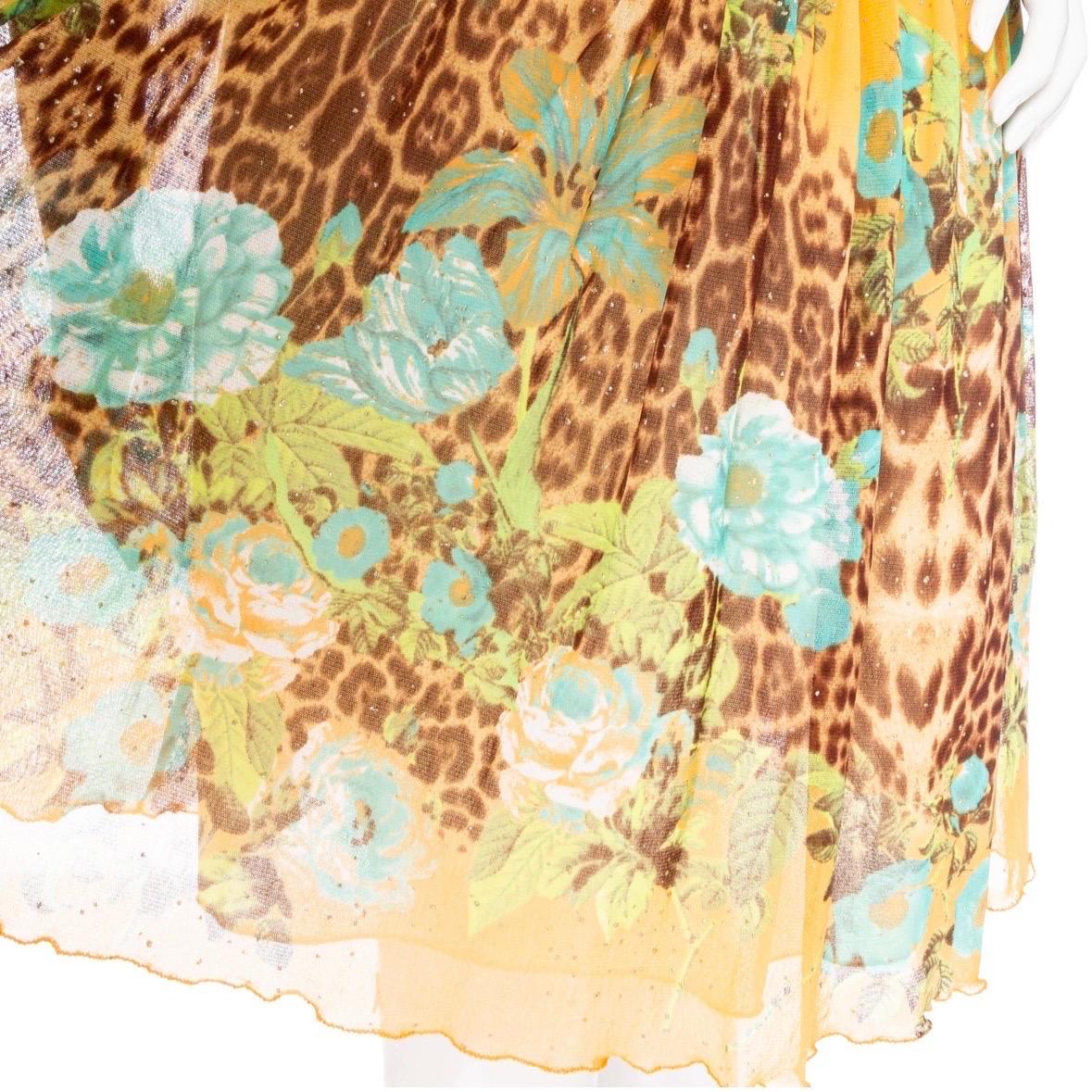 Roberto Cavalli Vintage Orange Leopard and Floral Print Mesh Halter Dress  For Sale 3