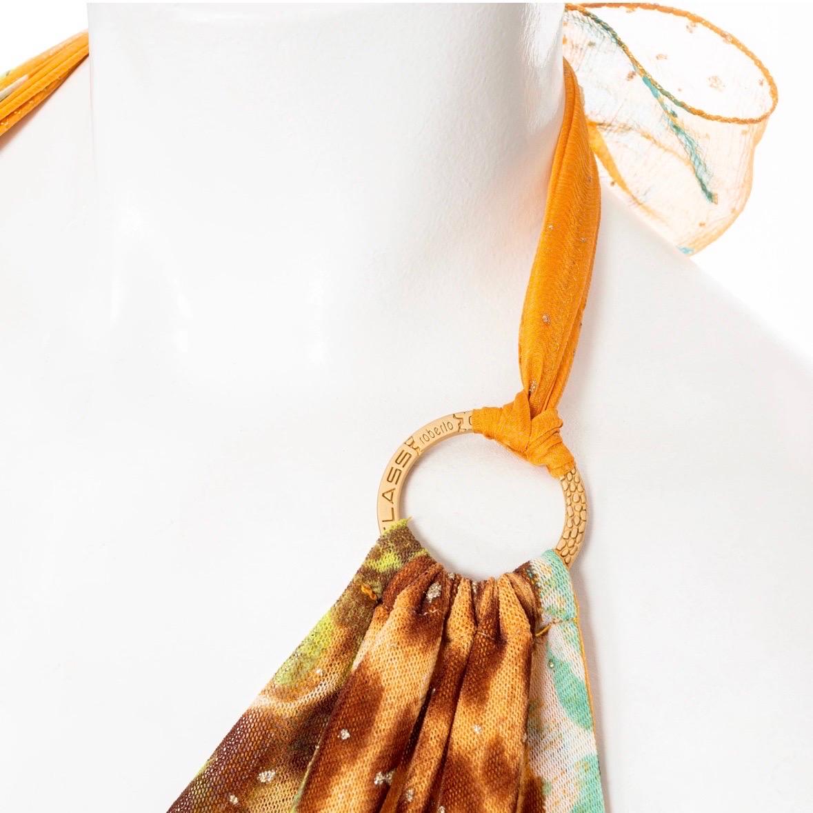 Roberto Cavalli Vintage Orange Leopard and Floral Print Mesh Halter Dress  For Sale 4