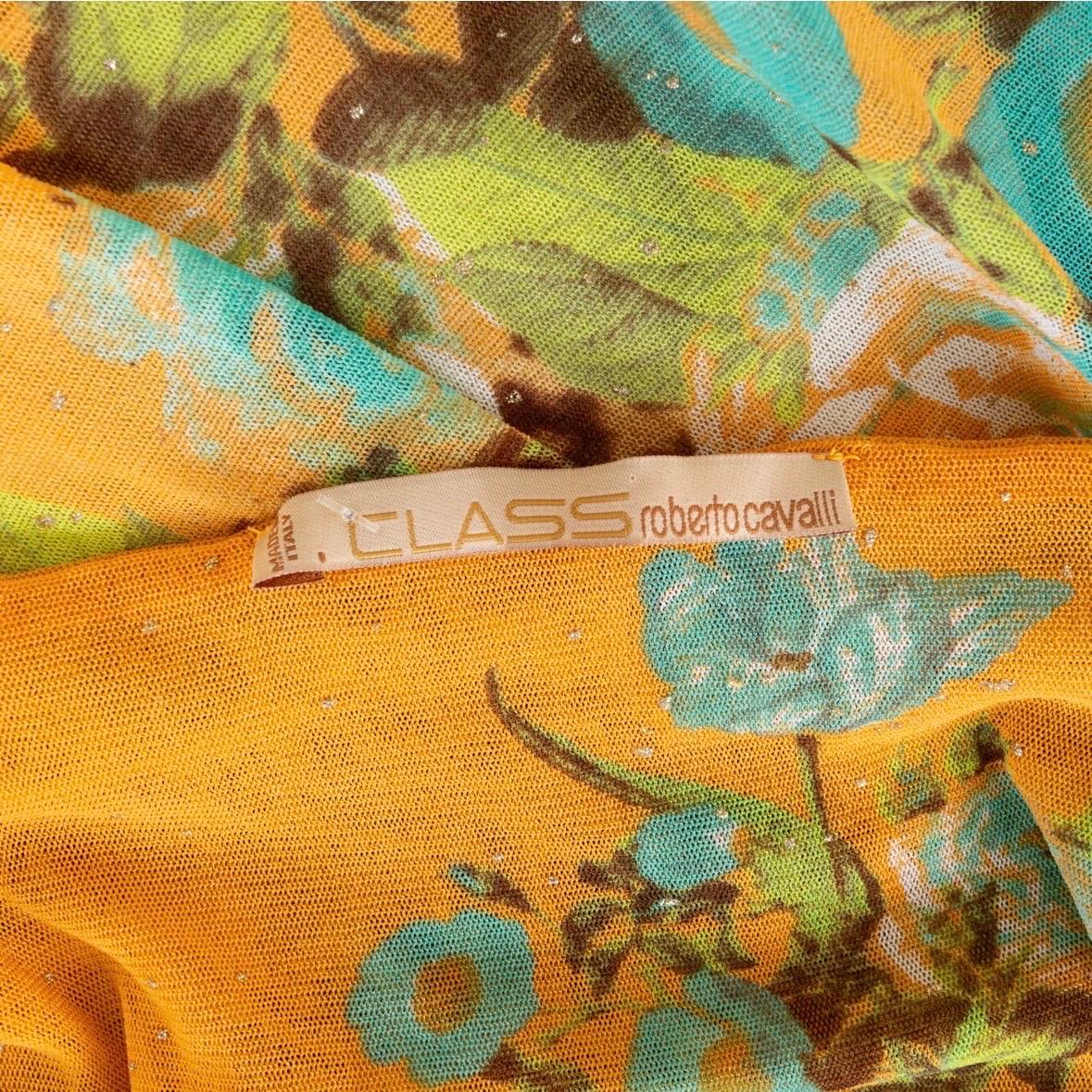 Roberto Cavalli Vintage Orange Leopard and Floral Print Mesh Halter Dress  For Sale 5