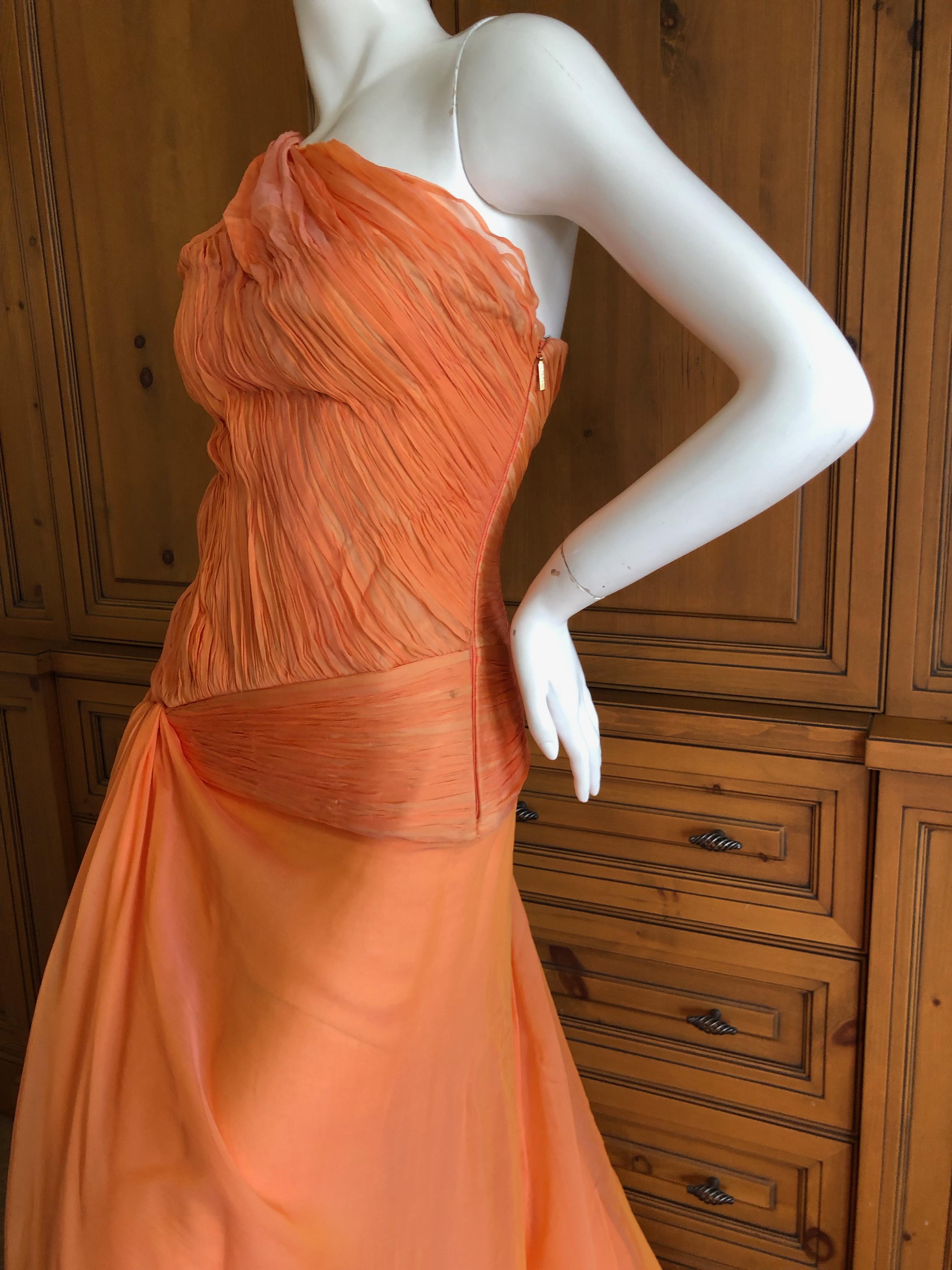 Roberto Cavalli Vintage Orange Silk Chiffon One Shoulder Goddess Gown New w Tags In New Condition In Cloverdale, CA