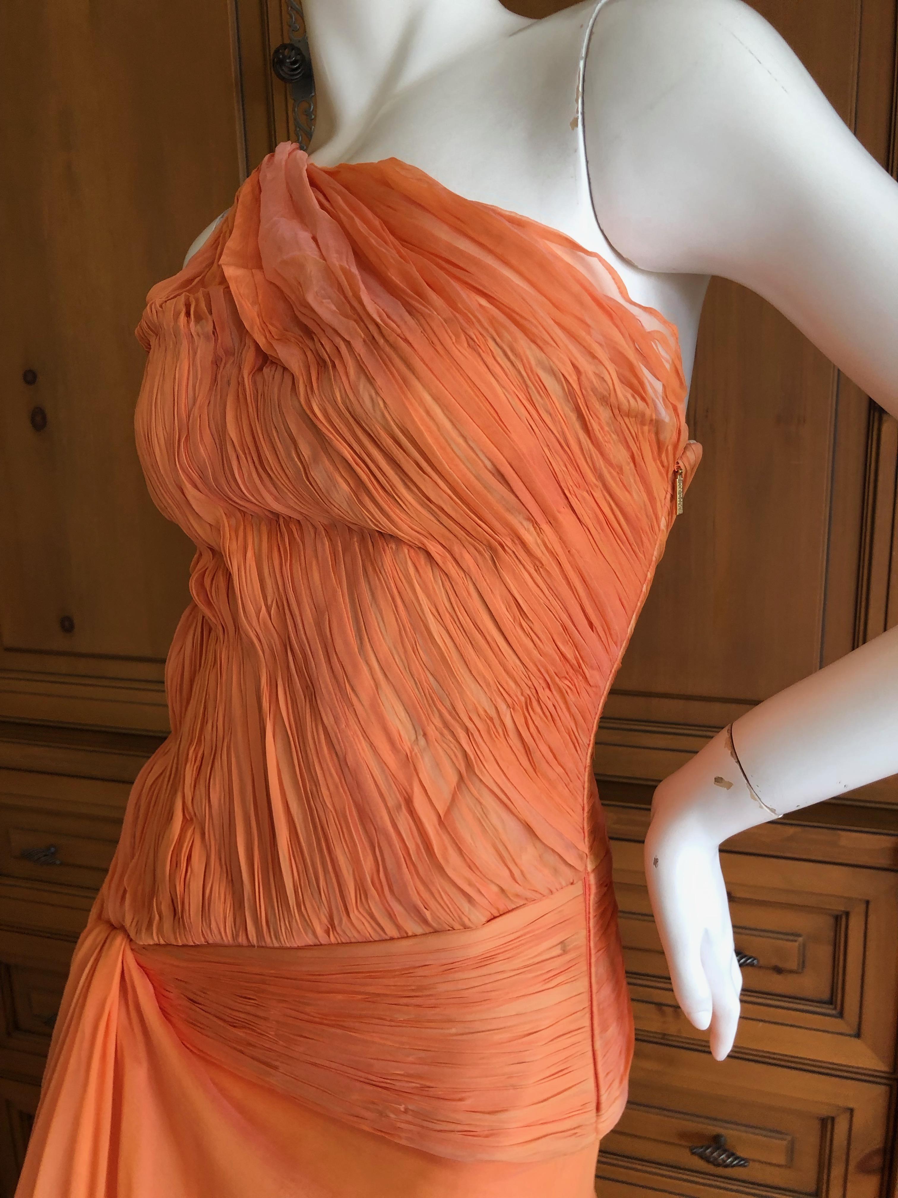 Roberto Cavalli Vintage Orange Silk Chiffon One Shoulder Goddess Gown New w Tags 1