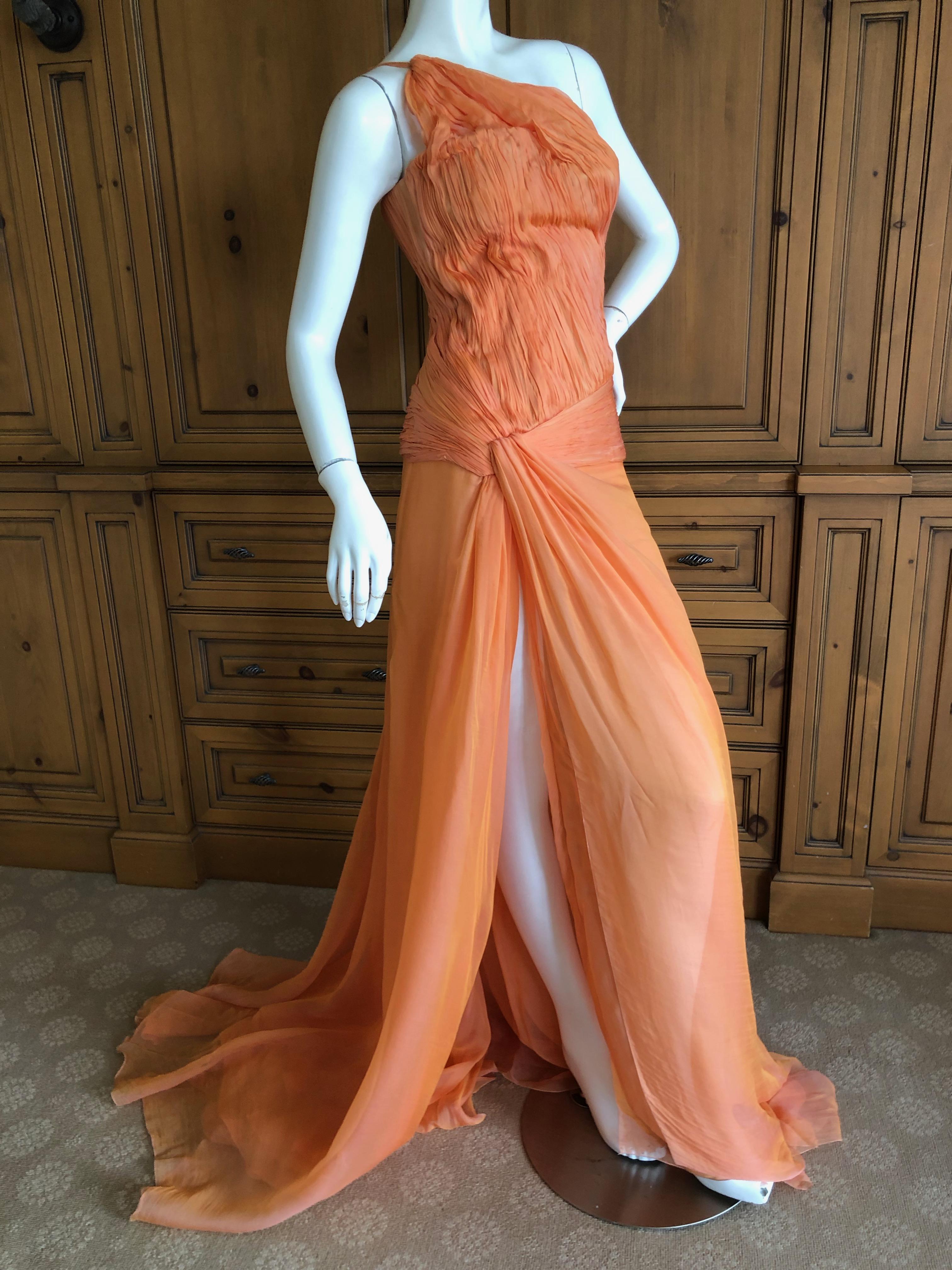 Roberto Cavalli Vintage Orange Silk Chiffon One Shoulder Goddess Gown New w Tags 2