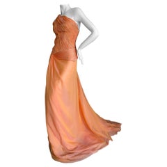 Roberto Cavalli Vintage Orange Silk Chiffon One Shoulder Goddess Gown New w Tags