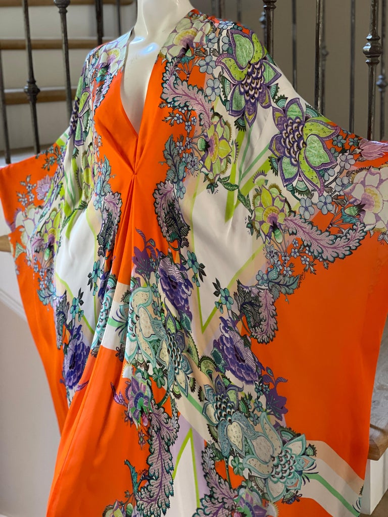 Roberto Cavalli Vintage Orange SIlk Floral Pattern Caftan Dress For ...