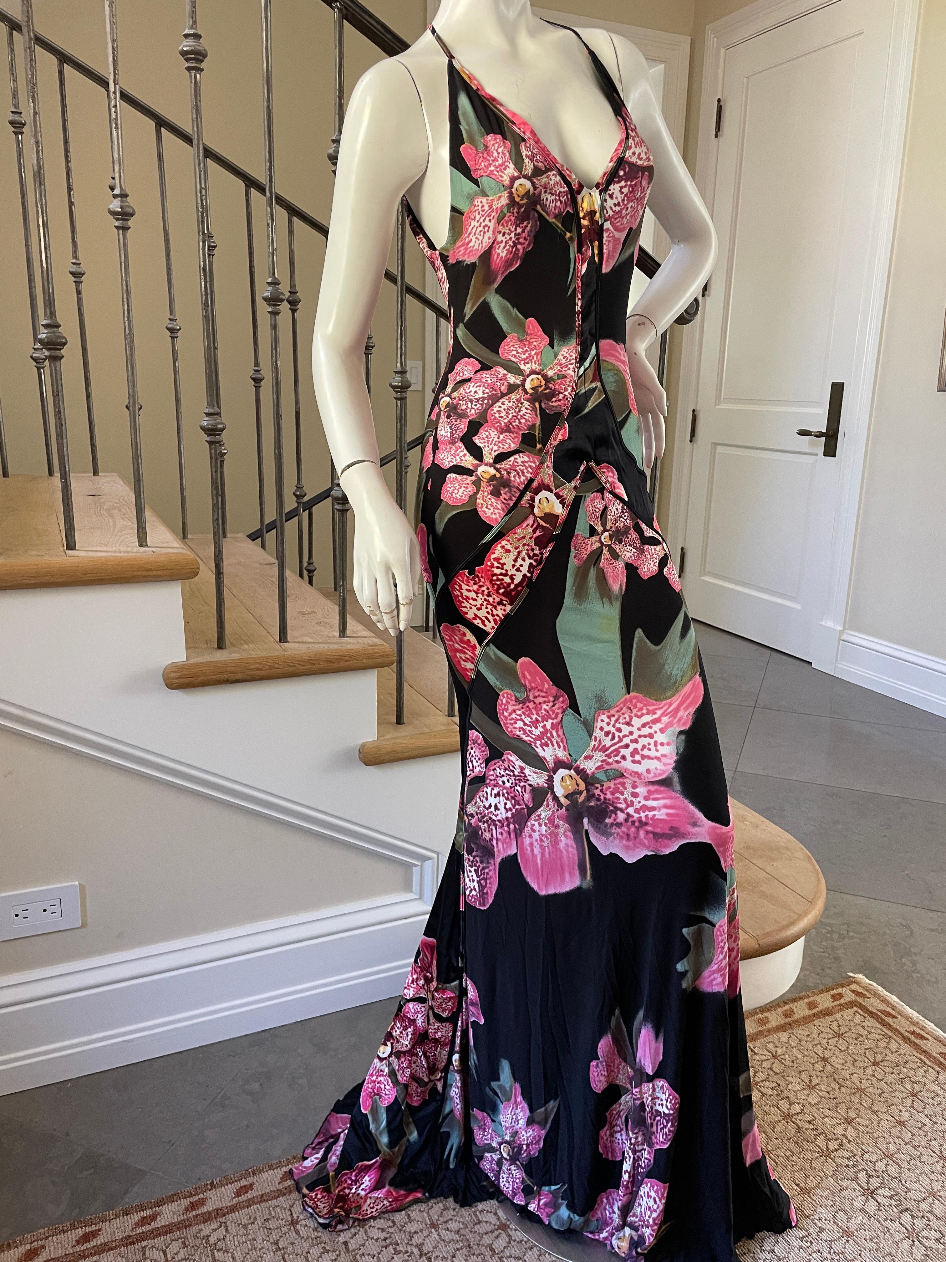 Women's Roberto Cavalli Vintage Orchid Print Pink and Black  Evening Dress 