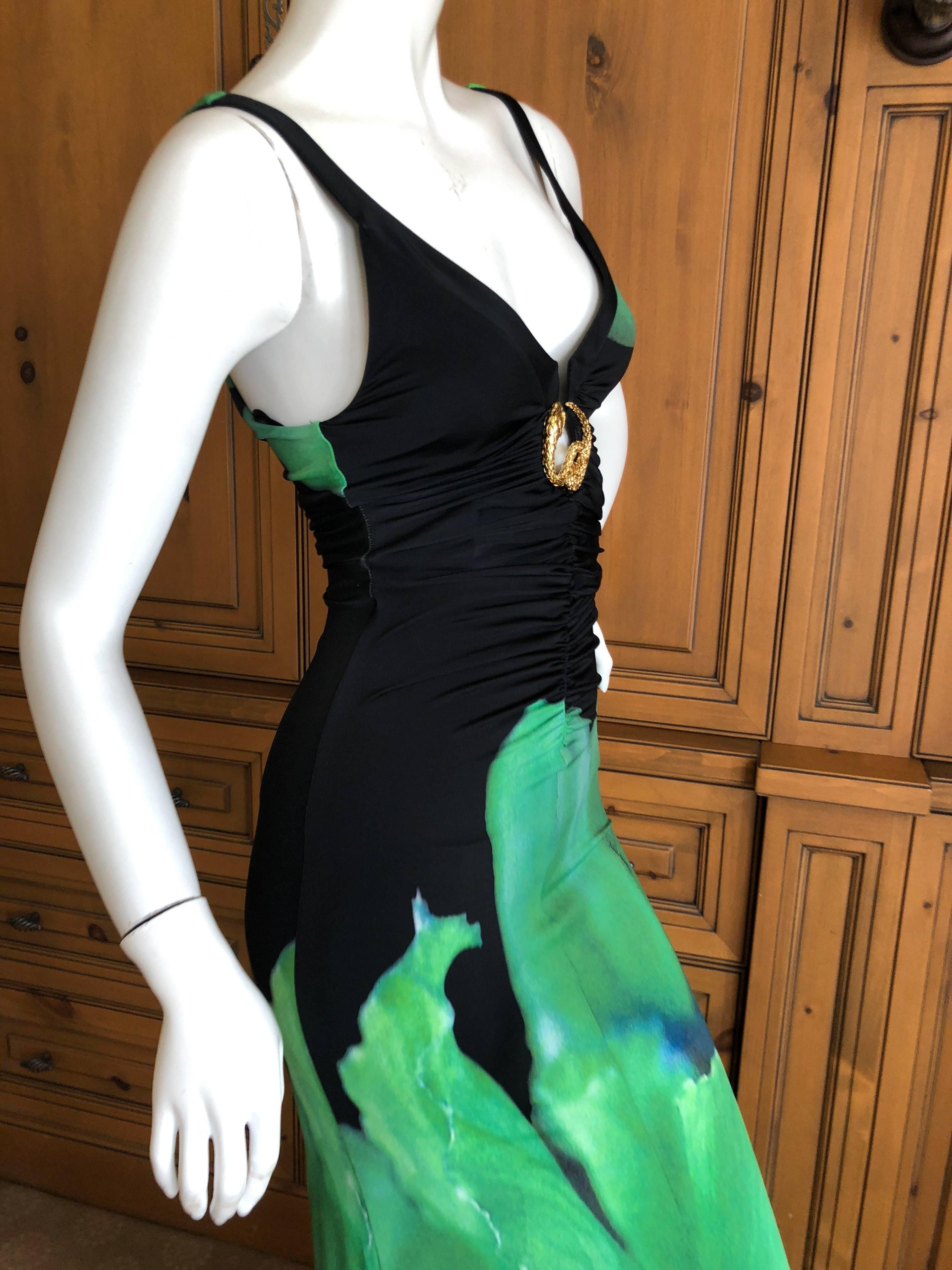 Roberto Cavalli Vintage Peacock Feather Print Halter Style Evening Dress 10