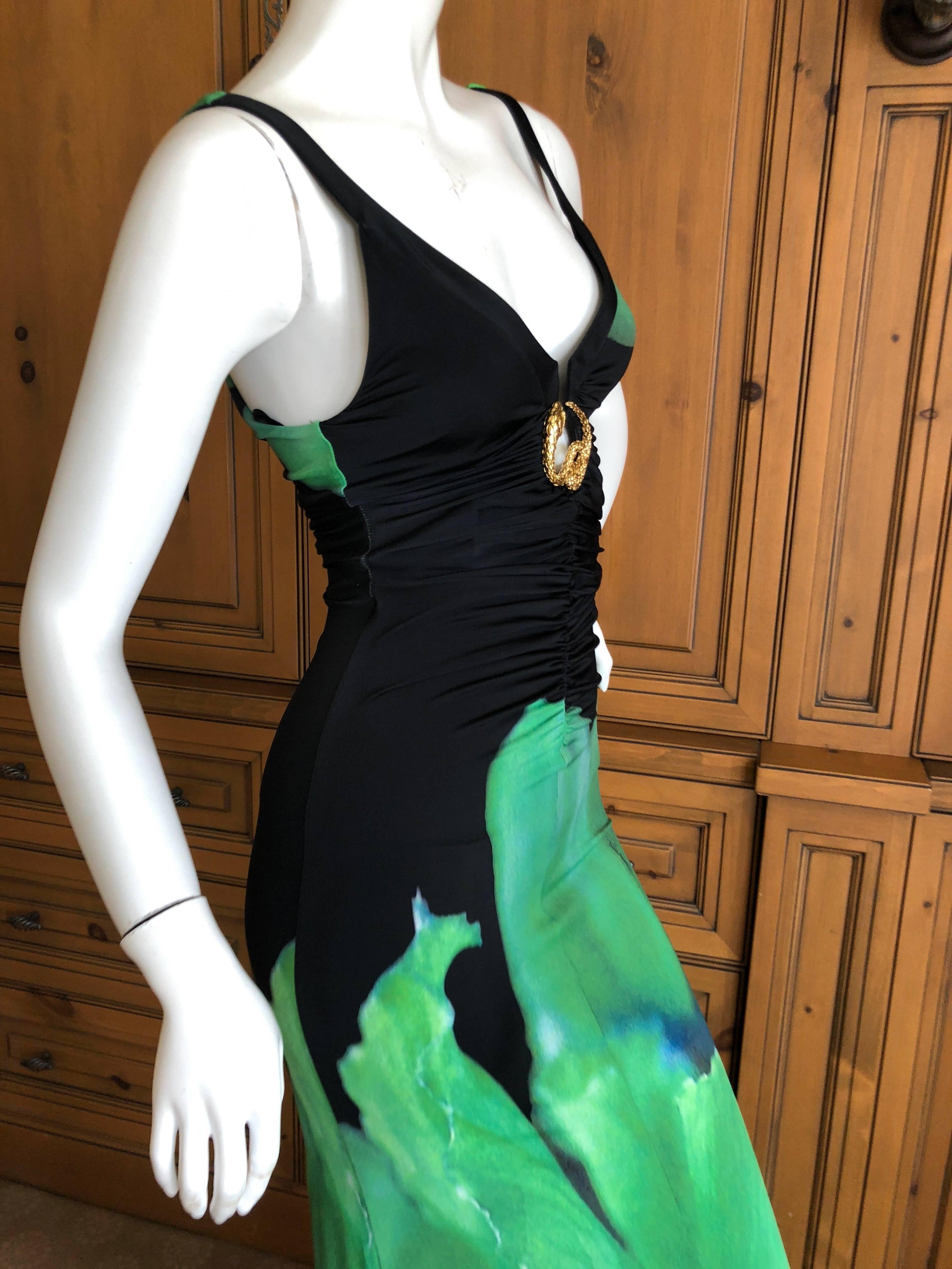 Roberto Cavalli Vintage Peacock Feather Print Halter Style Evening Dress  10