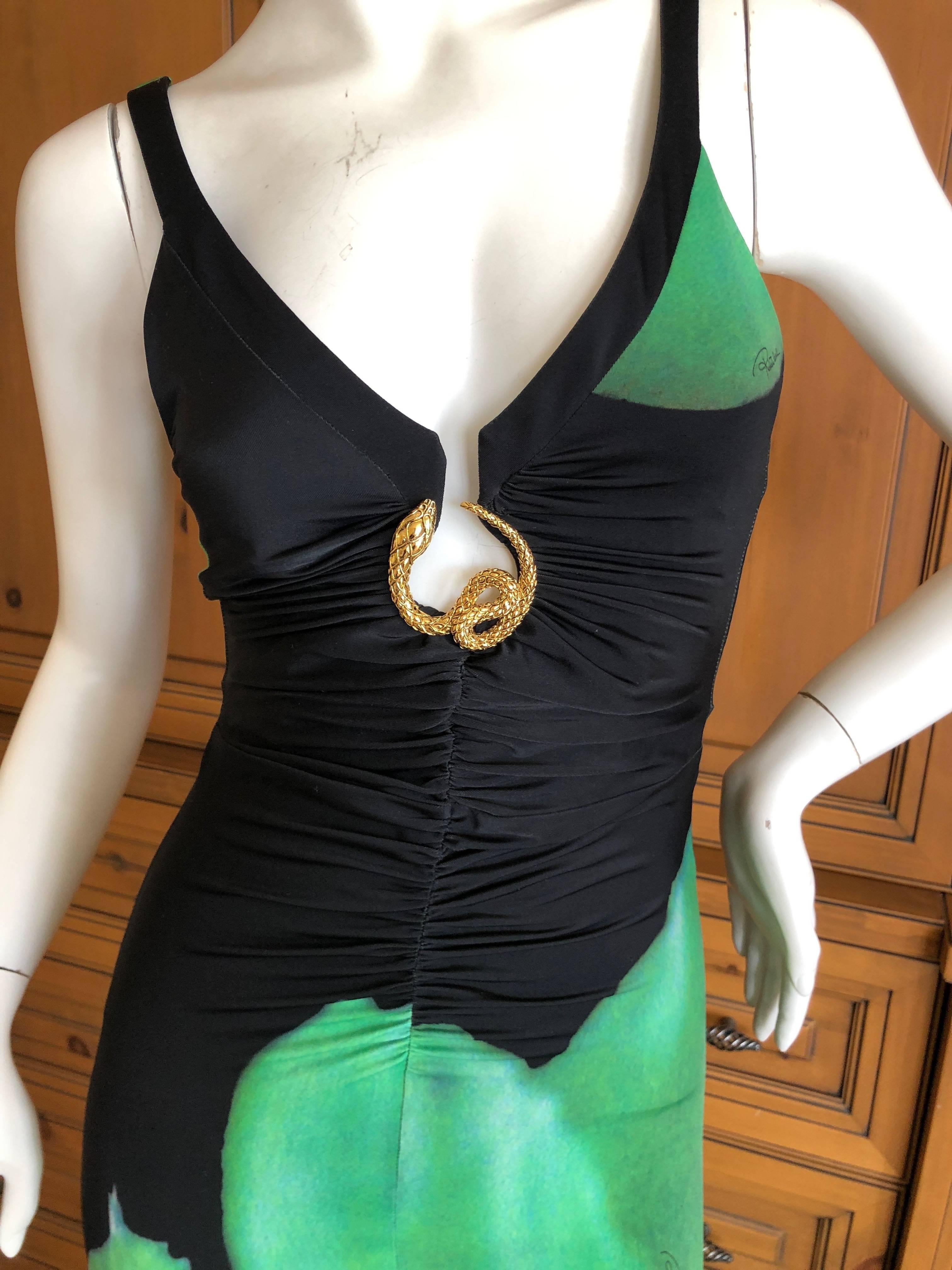 Roberto Cavalli Vintage Peacock Feather Print Halter Style Evening Dress 11