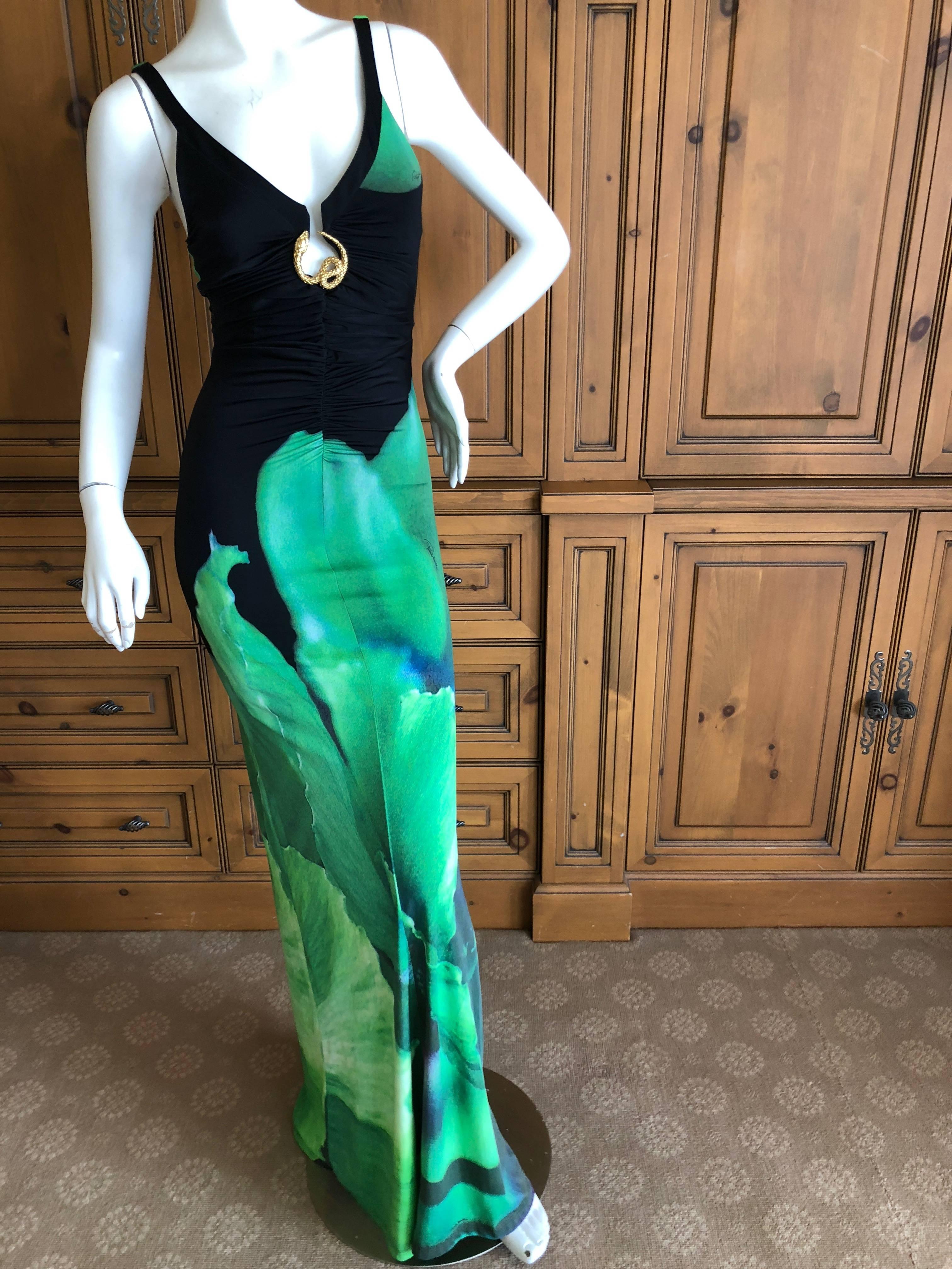 Roberto Cavalli Vintage Peacock Feather Print Halter Style Evening Dress 12