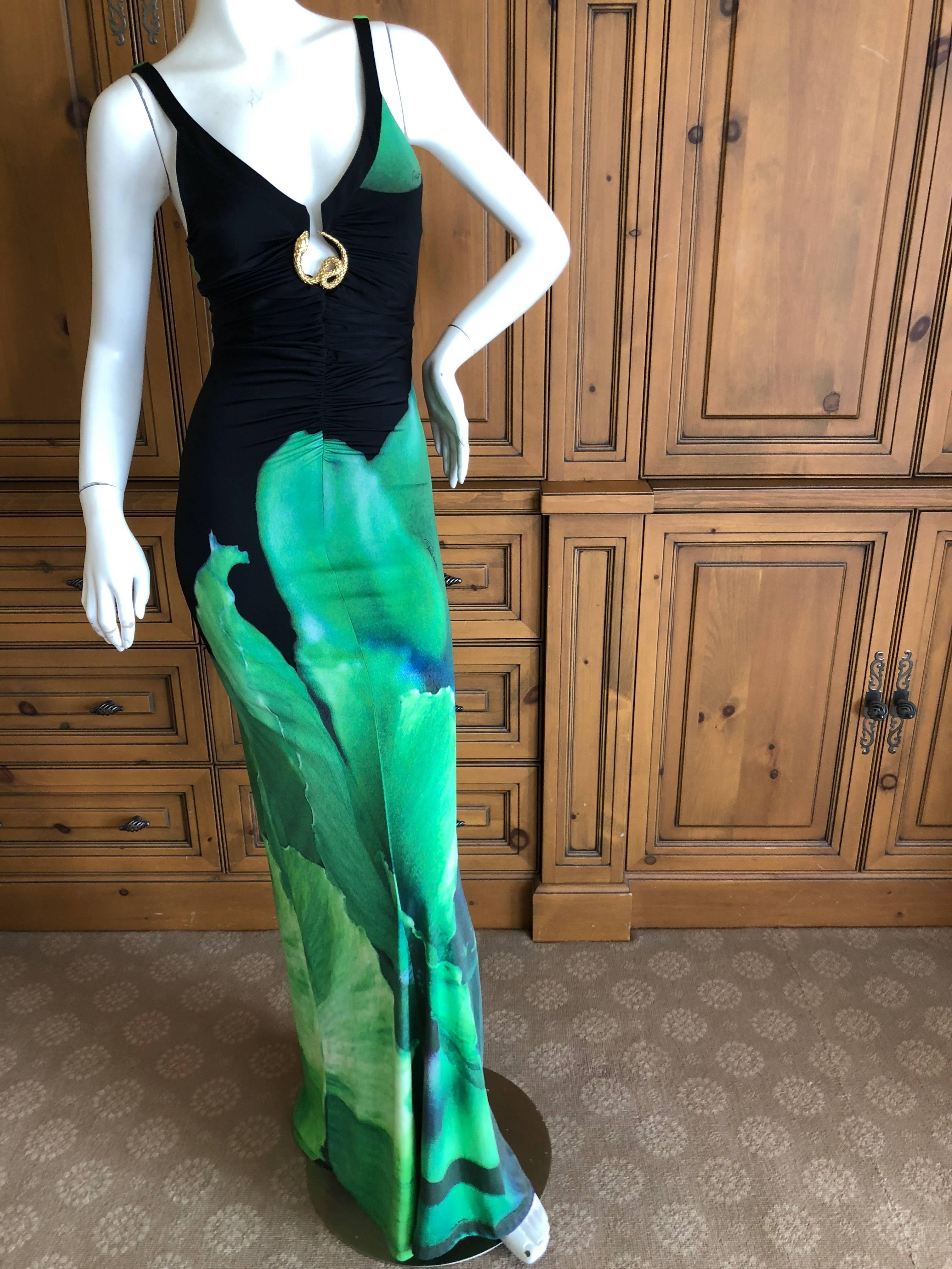 Roberto Cavalli Vintage Peacock Feather Print Halter Style Evening Dress  12