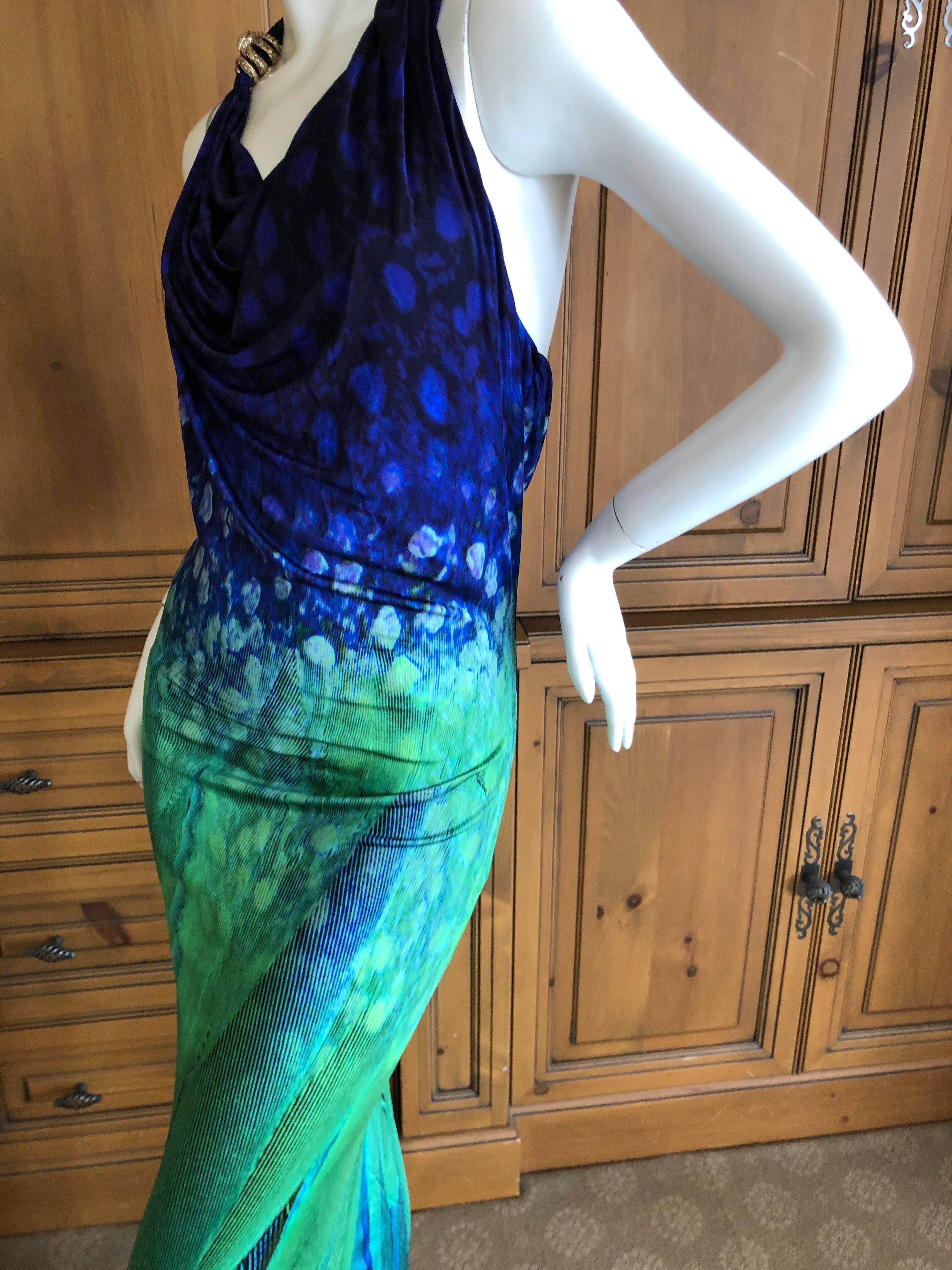 Roberto Cavalli Vintage Peacock Feather Print Evening Dress 
Size 42

Bust  38