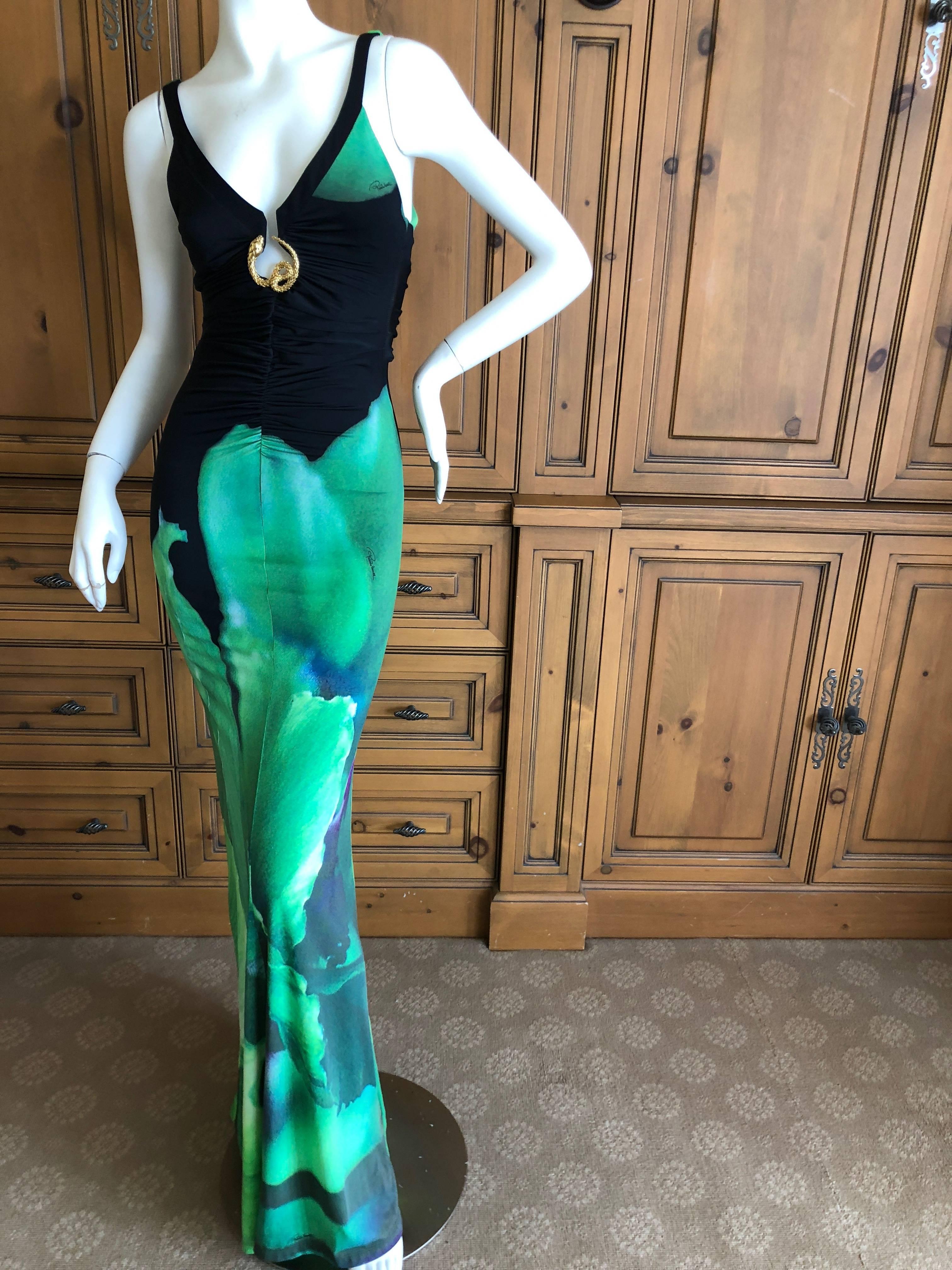 Roberto Cavalli Vintage Peacock Feather Print Halter Style Evening Dress 13