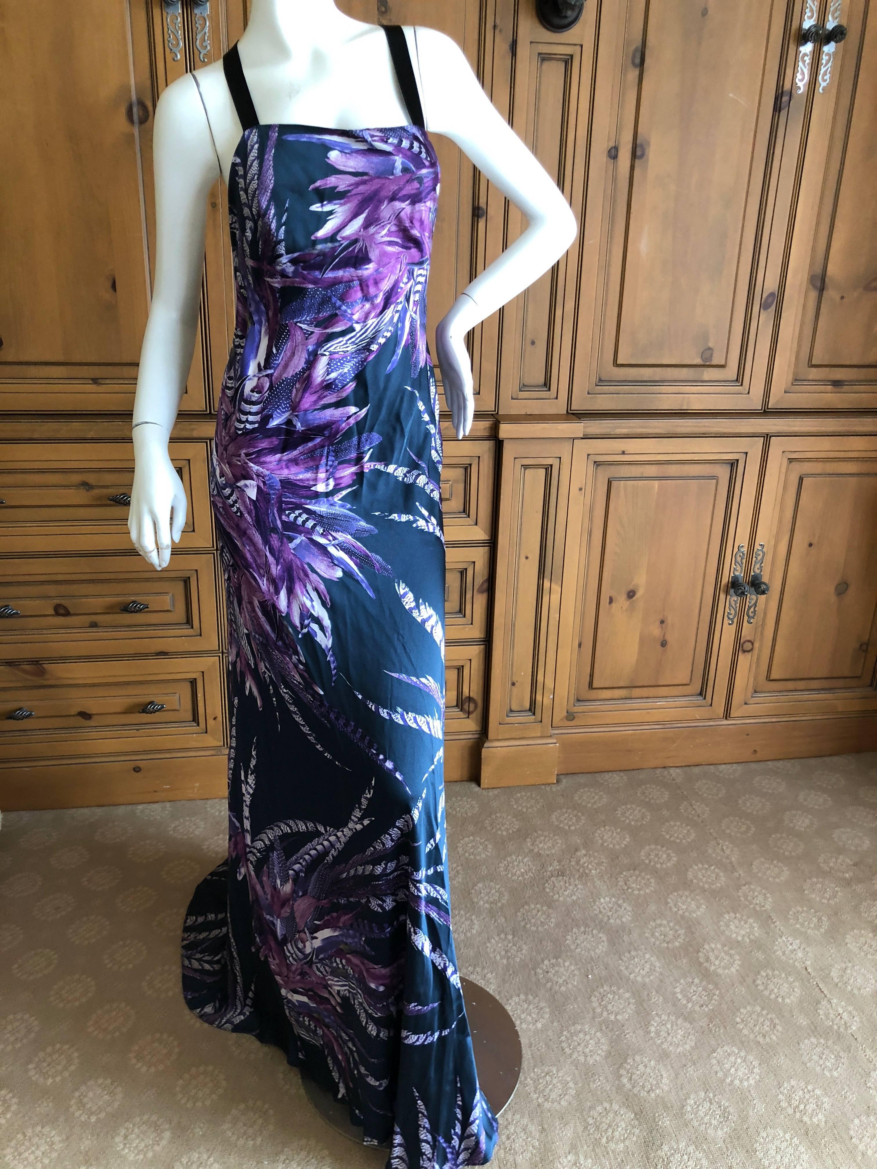 Roberto Cavalli Vintage Peacock Feather Print Halter Style Evening Dress 17