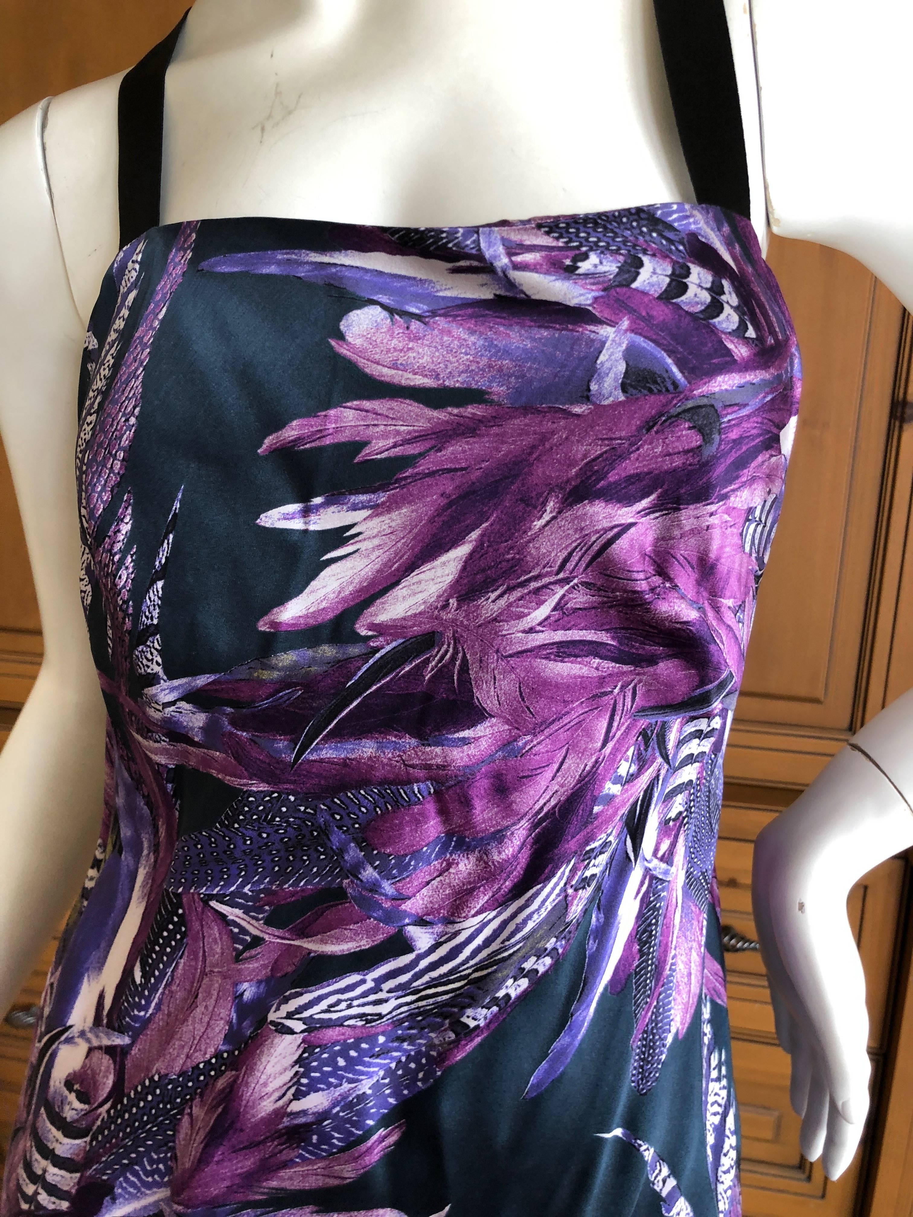 Roberto Cavalli Vintage Peacock Feather Print Halter Style Evening Dress 18