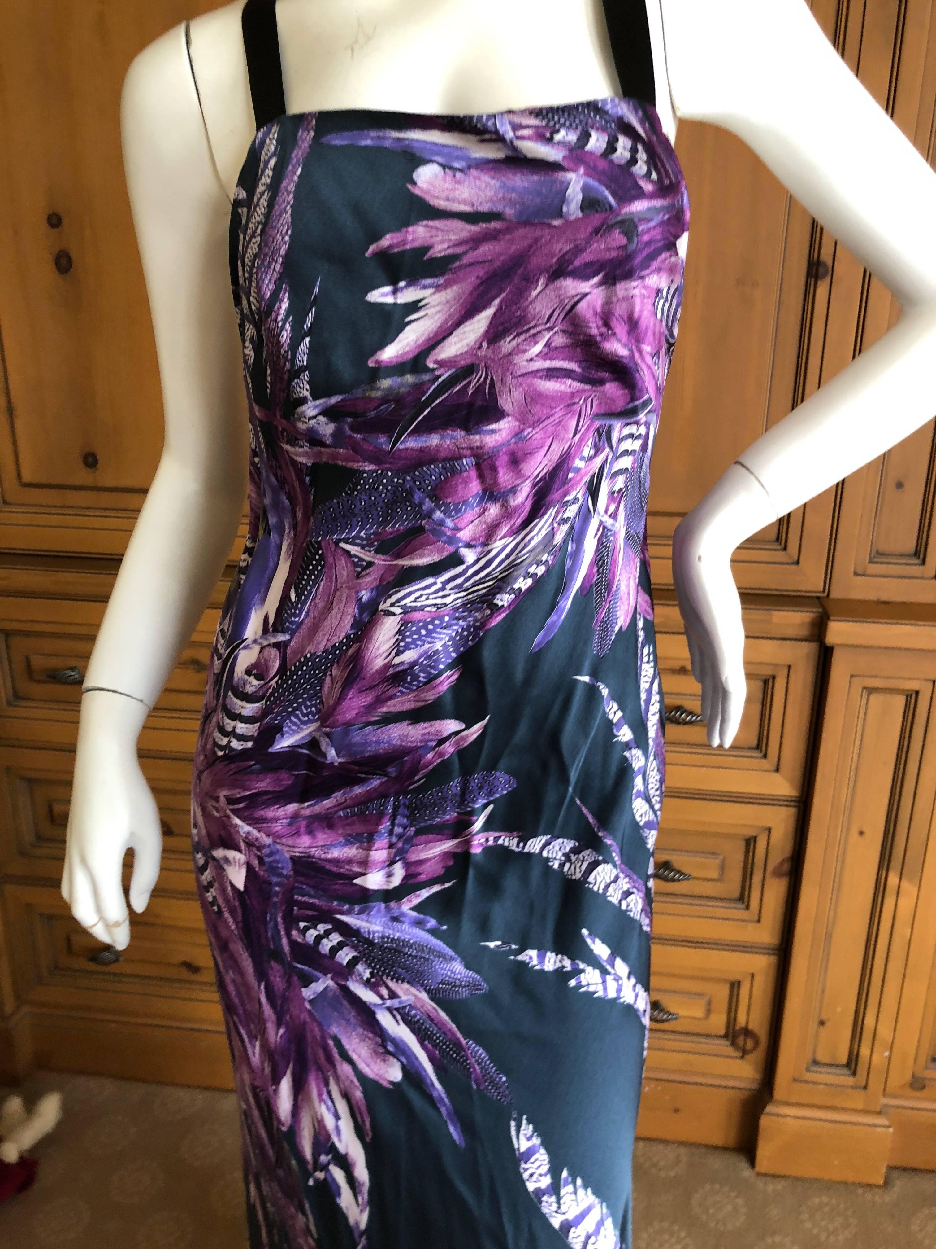 Roberto Cavalli Vintage Peacock Feather Print Halter Style Evening Dress 19
